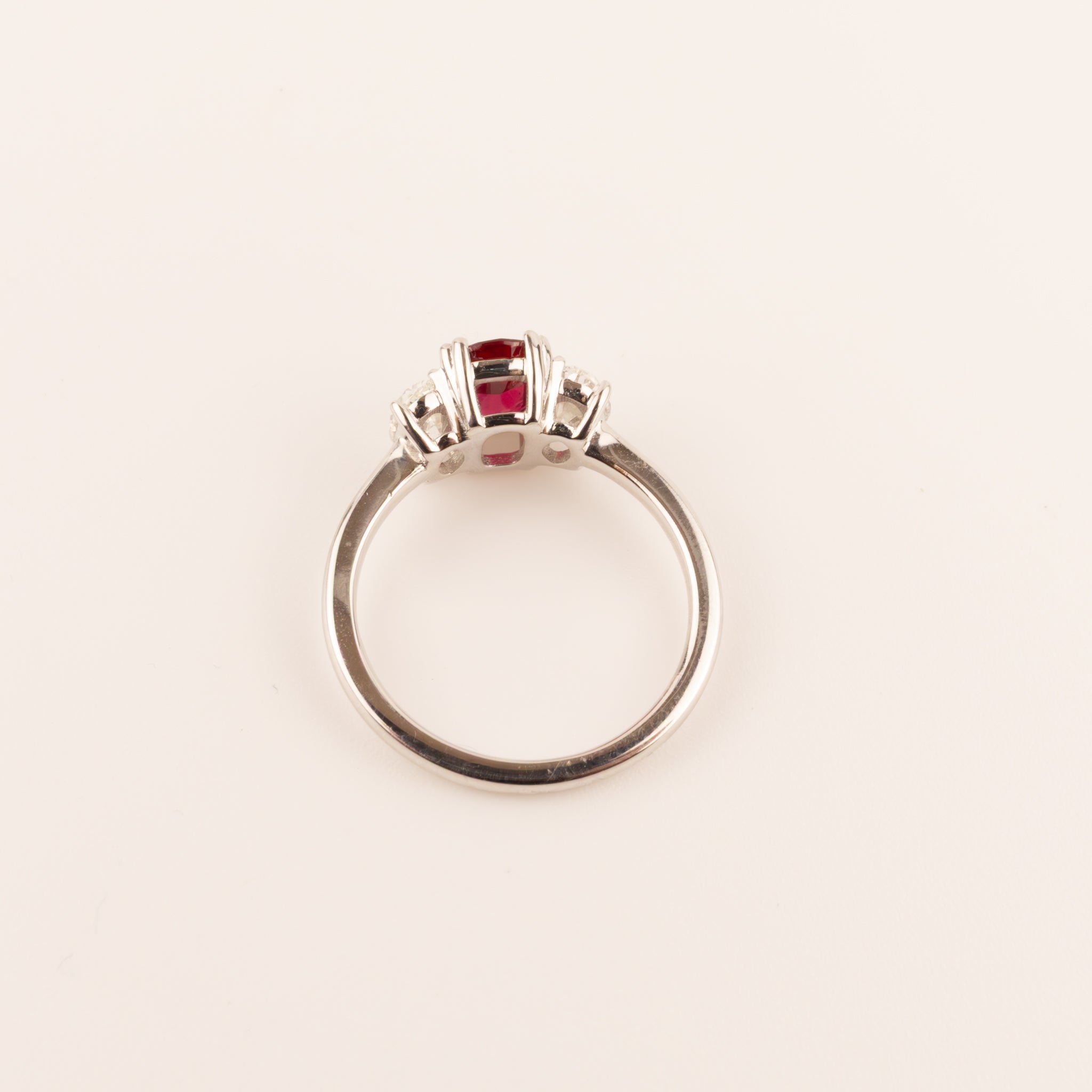 18KWG Ruby and Diamond 3-Stone Ring