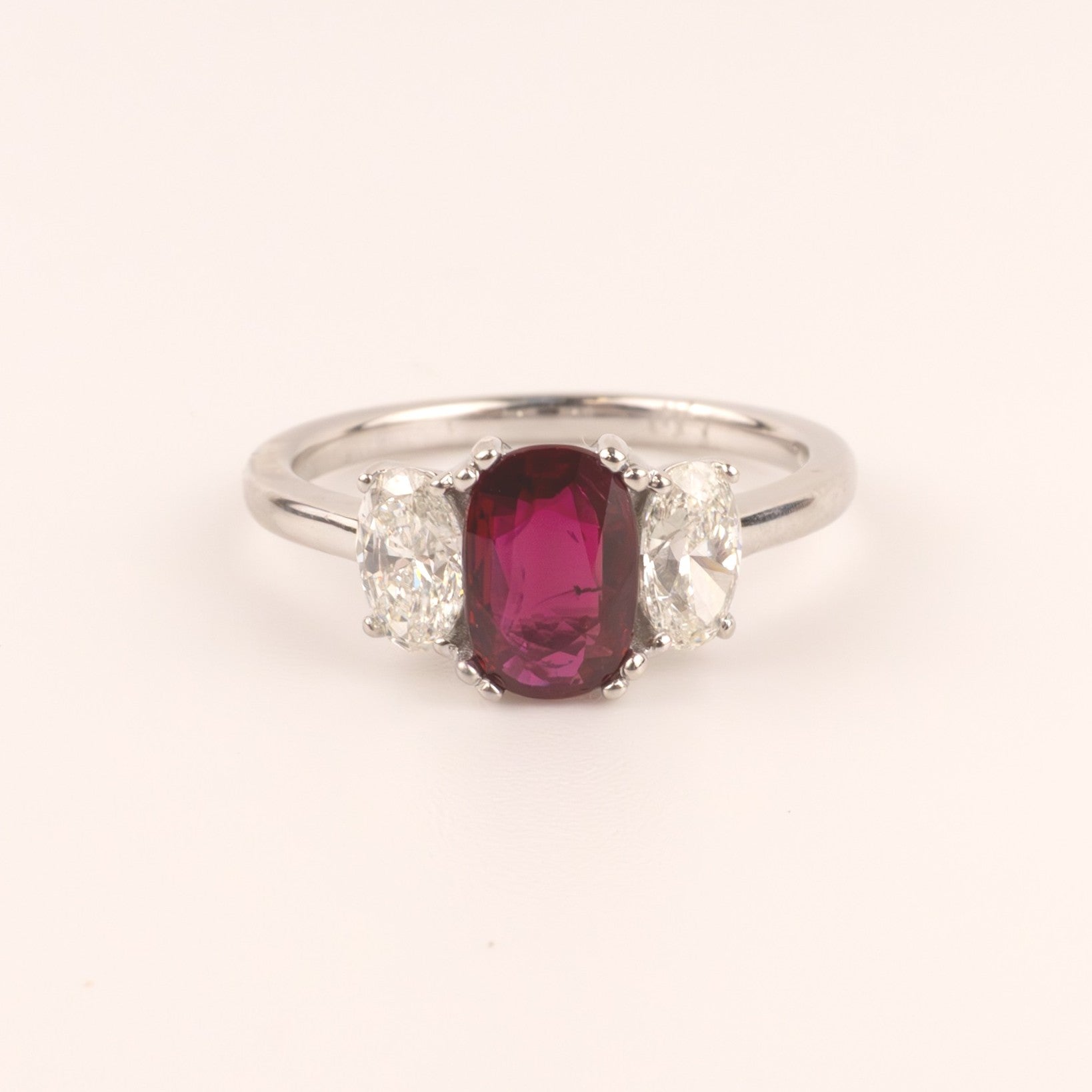 18KWG Ruby and Diamond 3-Stone Ring