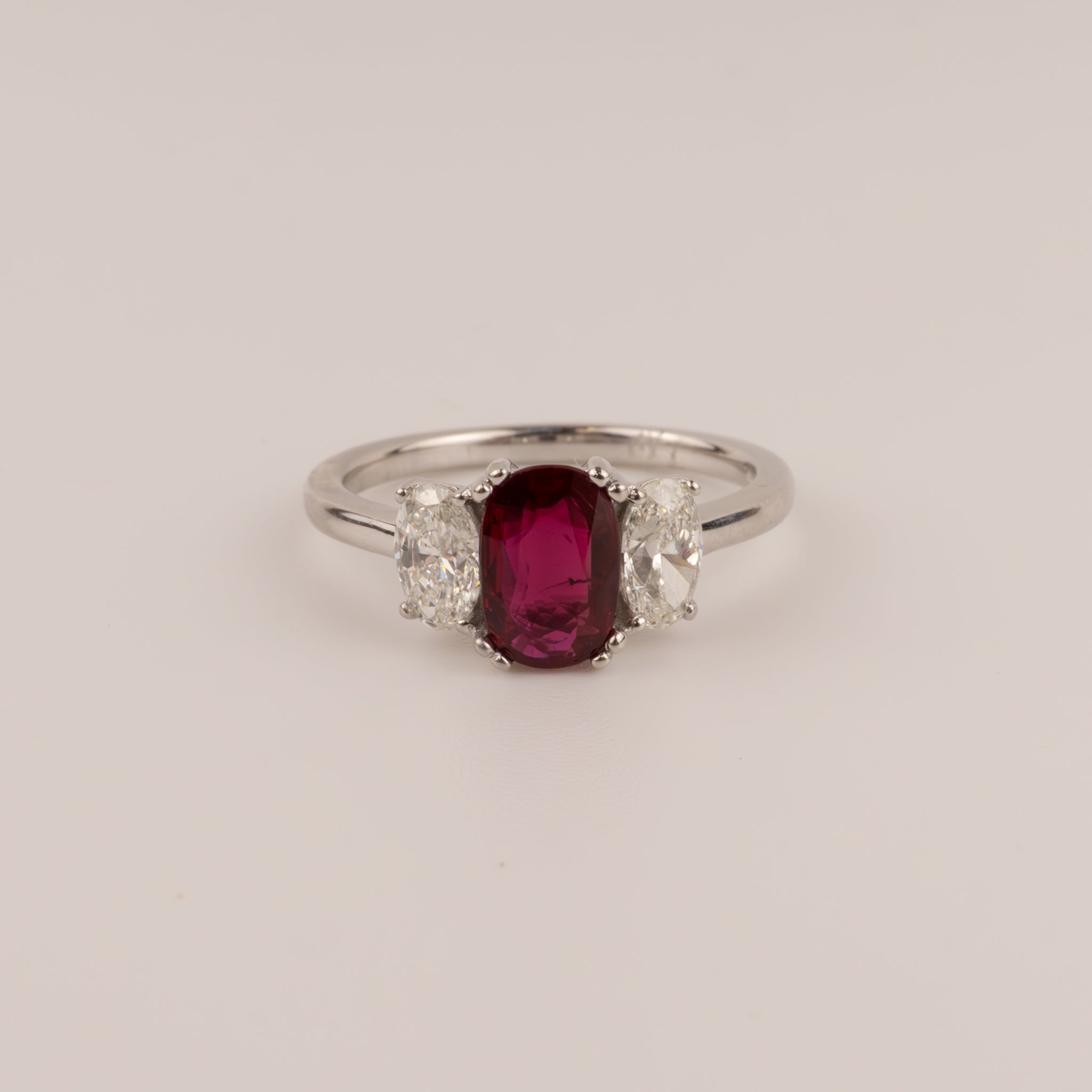 18KWG Ruby and Diamond 3-Stone Ring