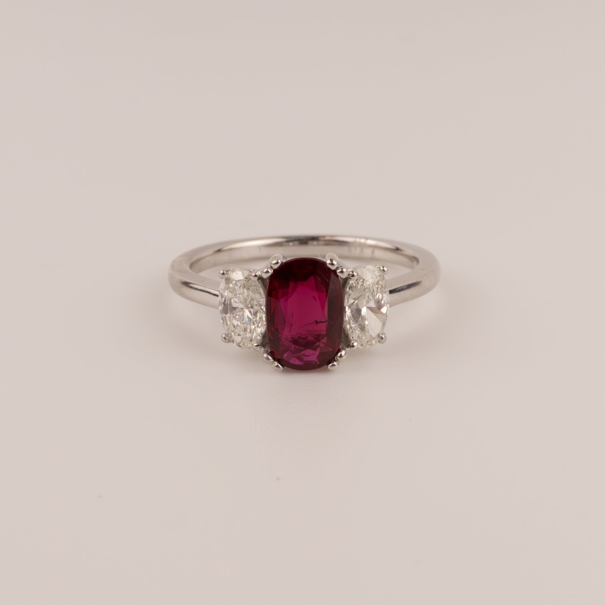 18KWG Ruby and Diamond 3-Stone Ring