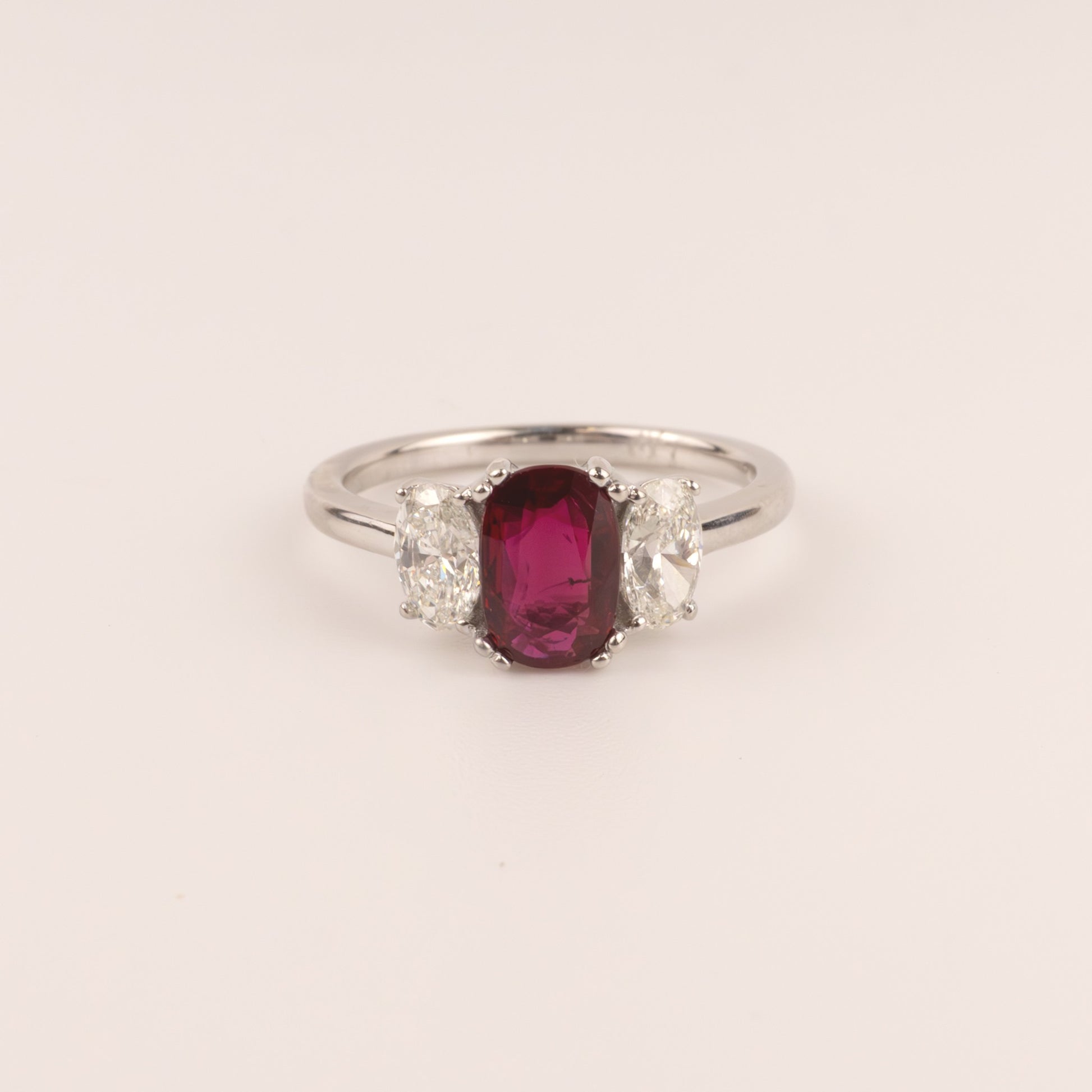 18KWG Ruby and Diamond 3-Stone Ring