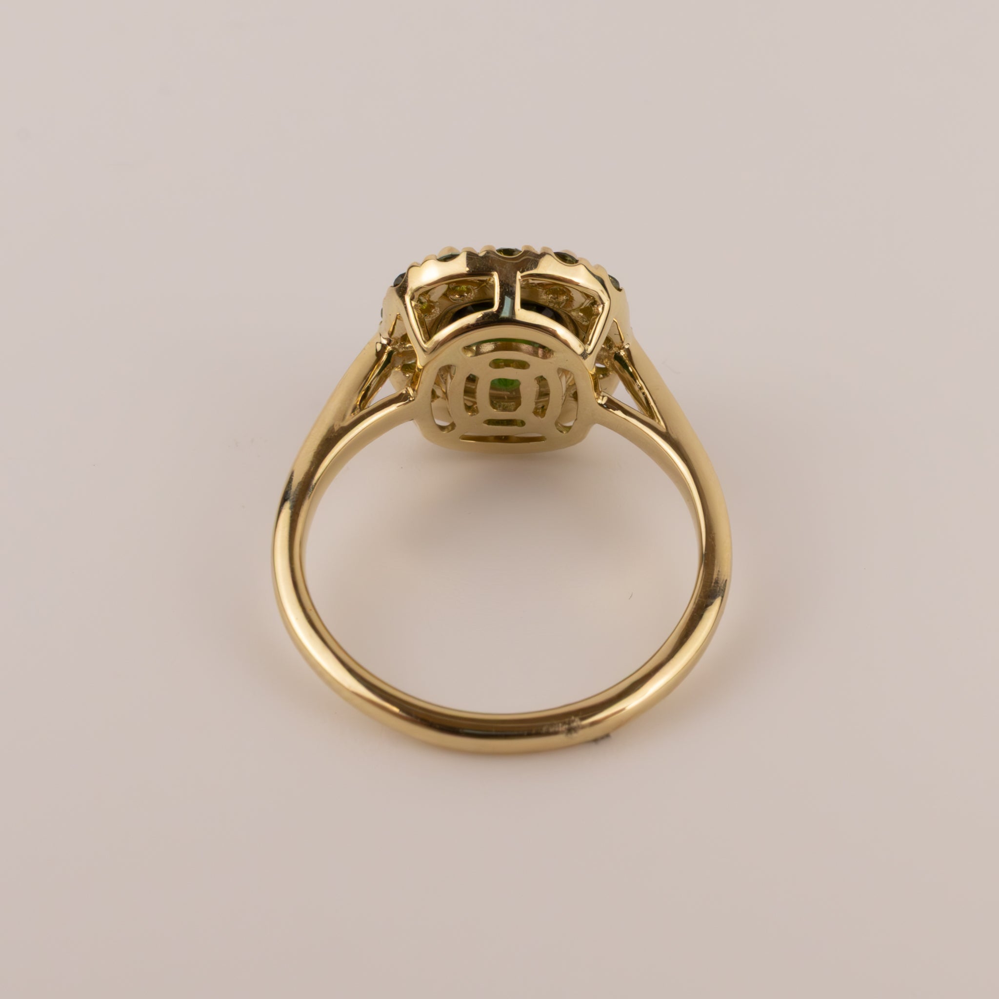 14KYG Green Tourmaline and Tzavorite Halo Ring