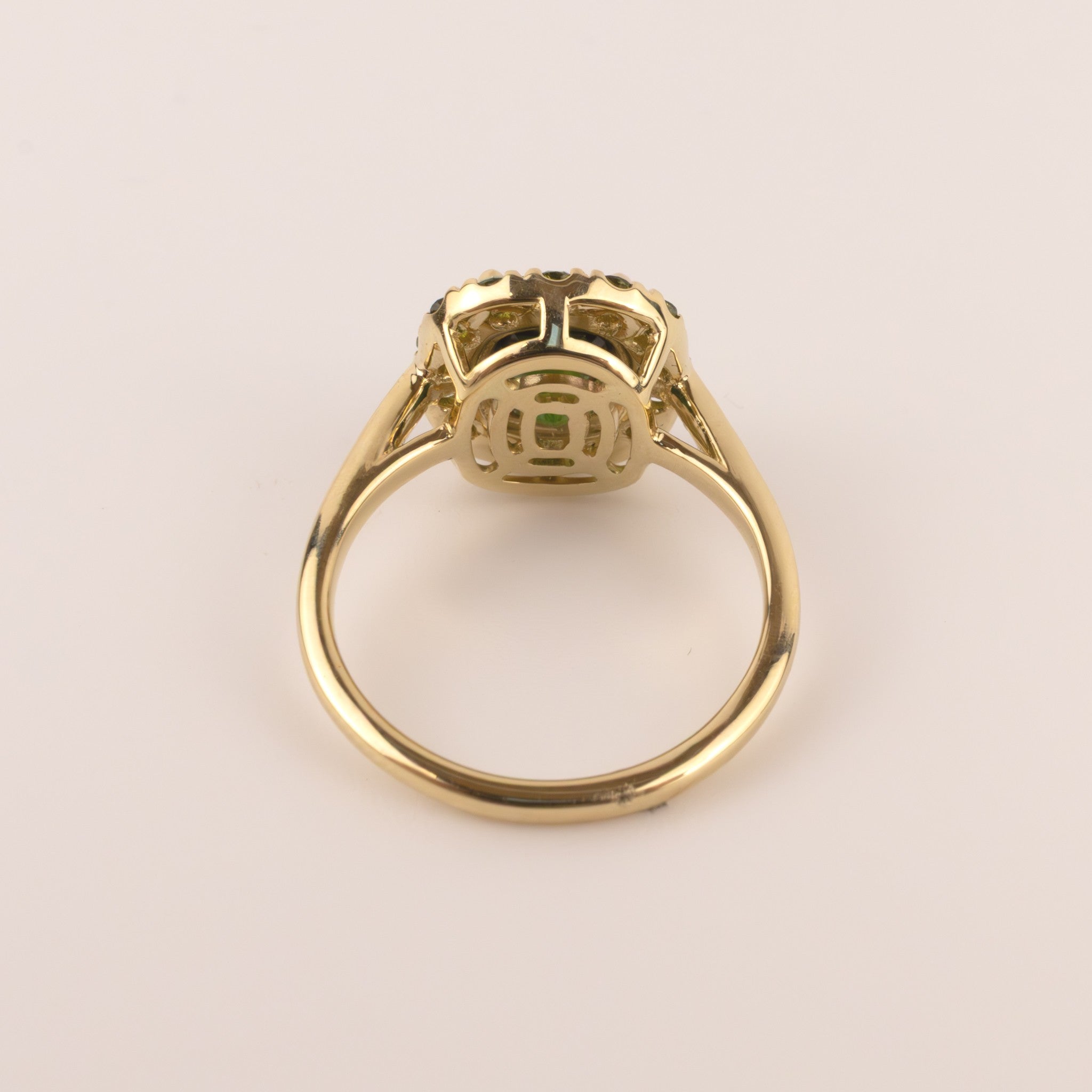 14KYG Green Tourmaline and Tzavorite Halo Ring