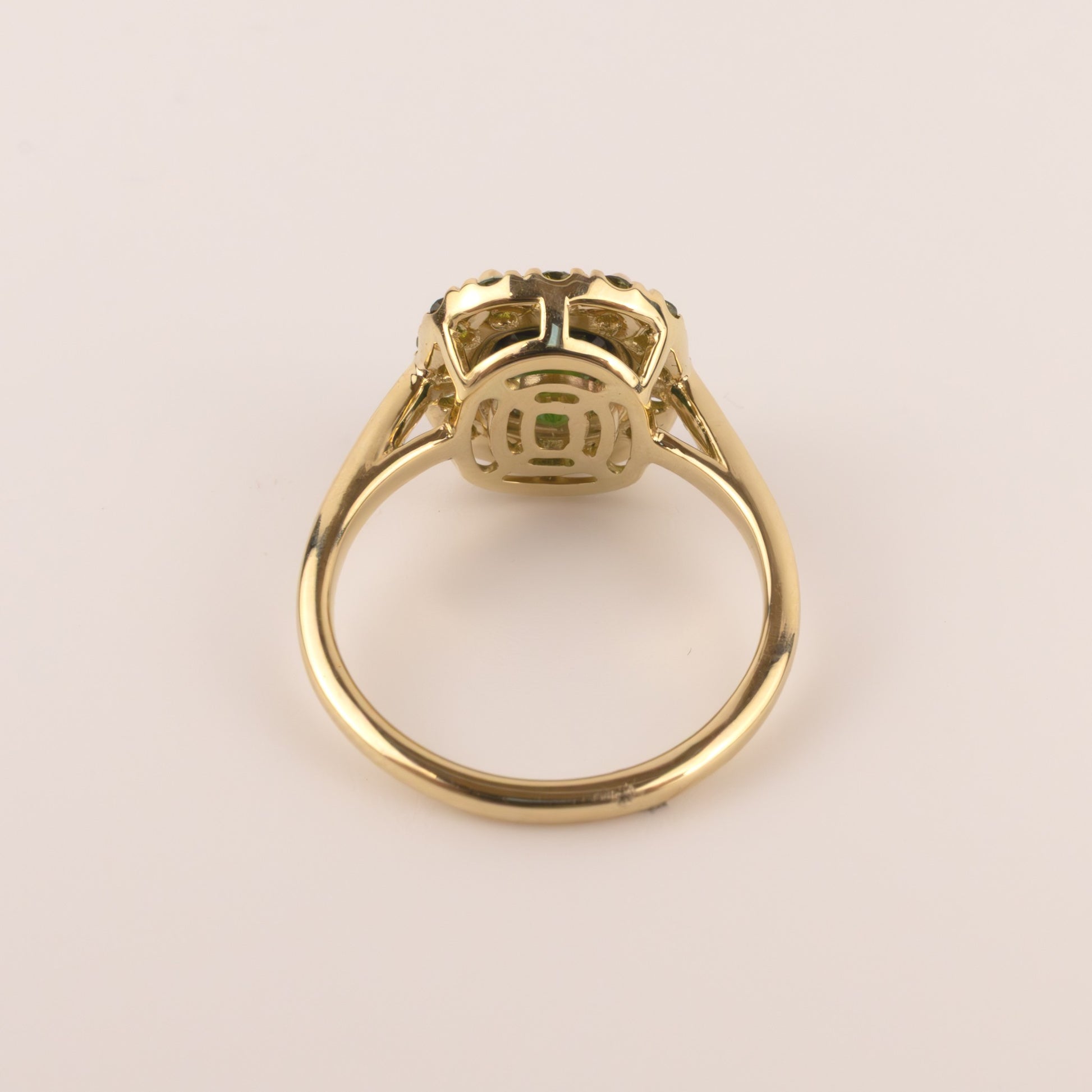 14KYG Green Tourmaline and Tzavorite Halo Ring