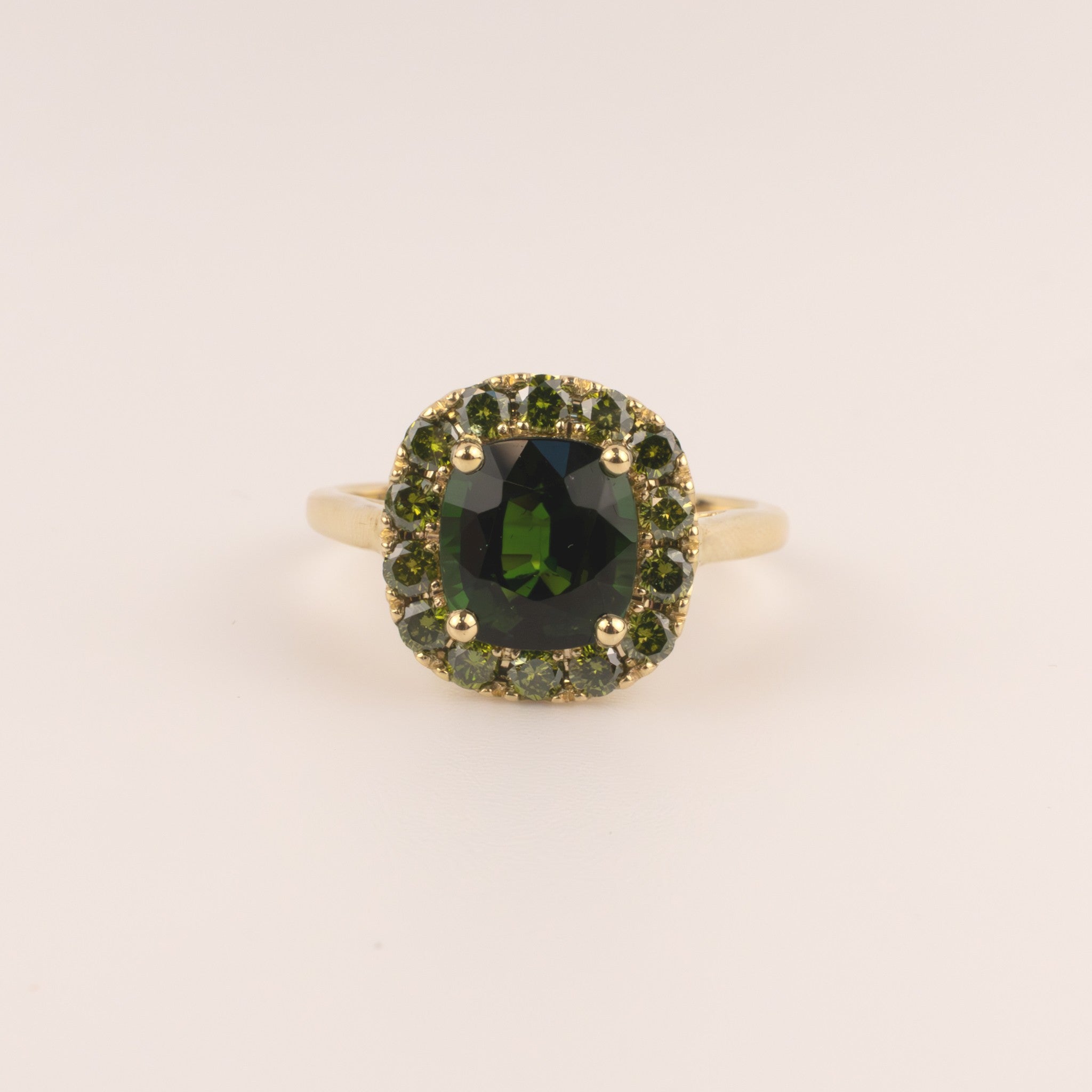 14KYG Green Tourmaline and Tzavorite Halo Ring
