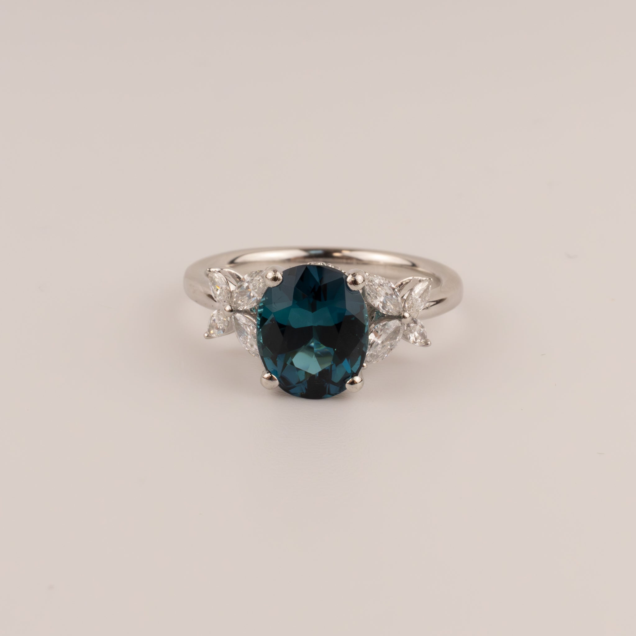 Platinum Blue Tourmaline and Diamond Ring