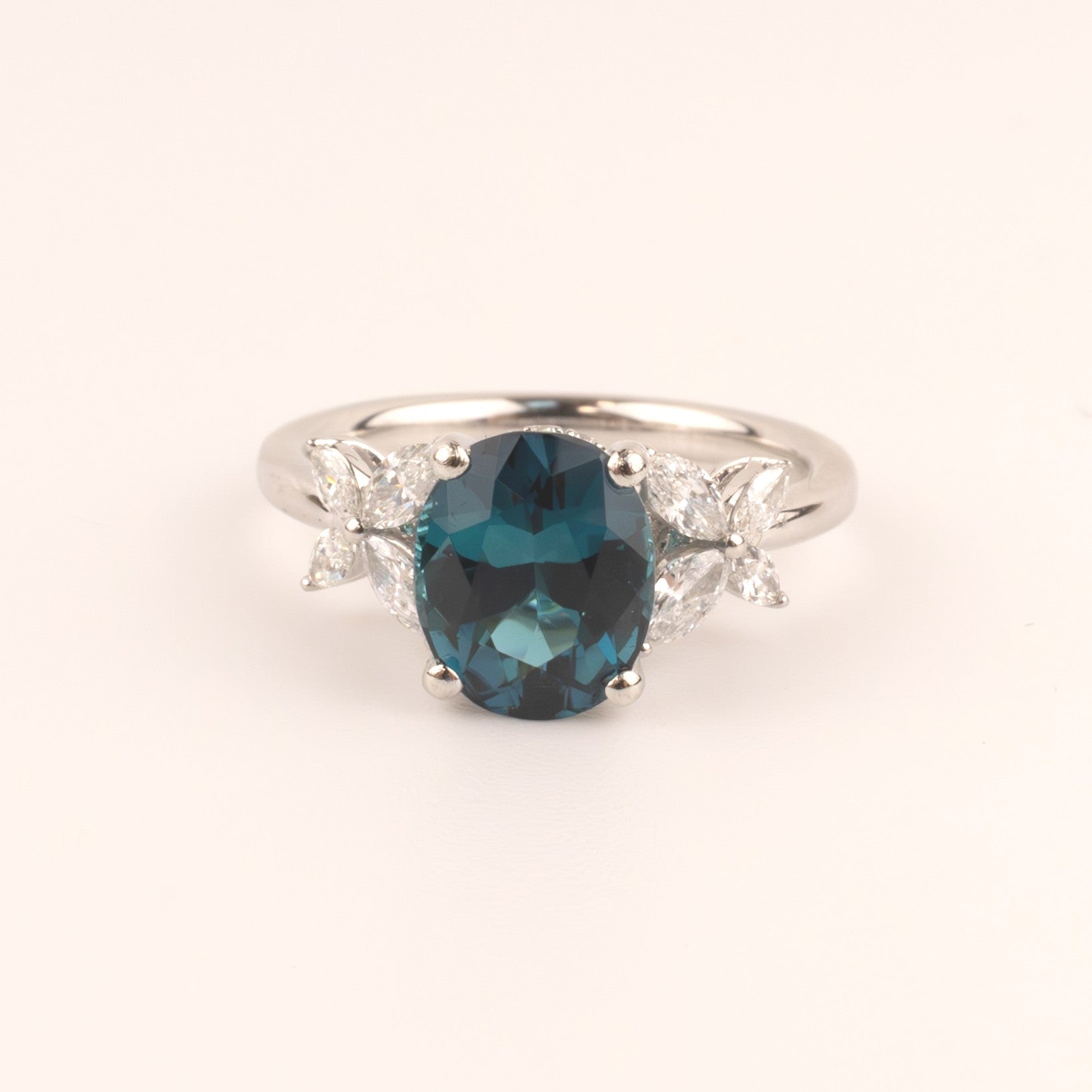 Platinum Blue Tourmaline and Diamond Ring