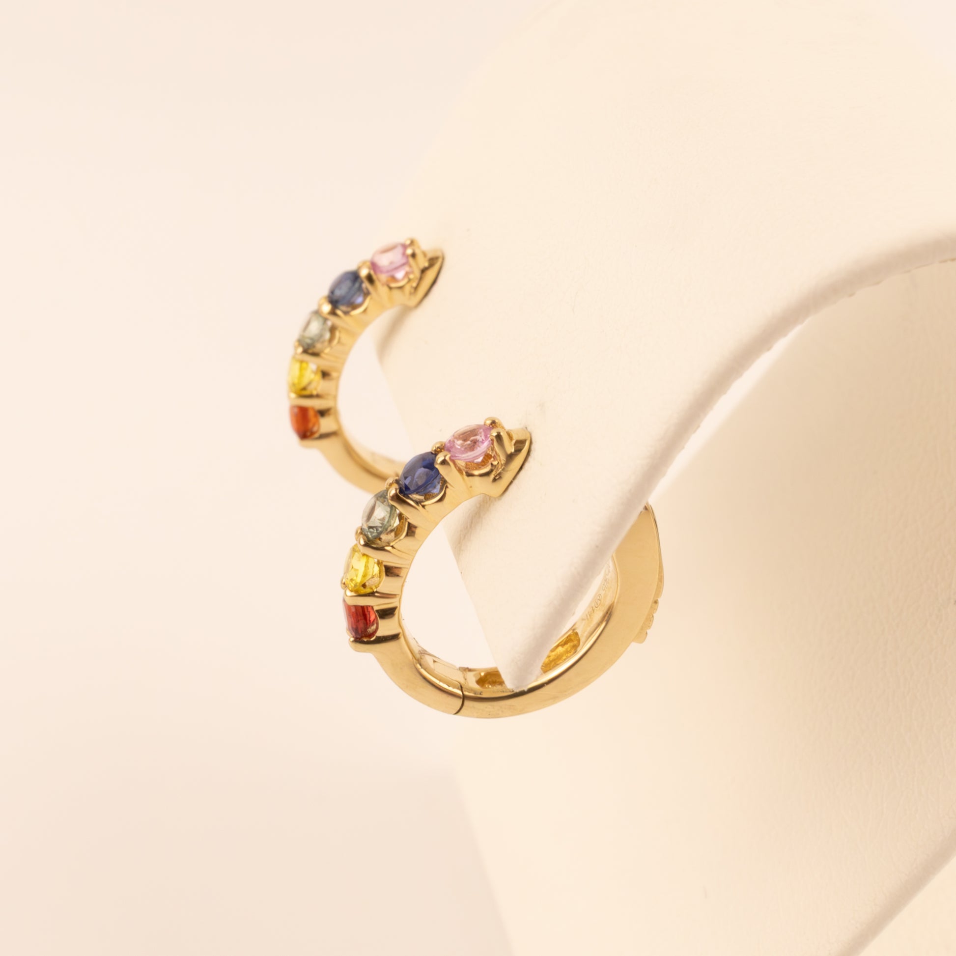 14KYG Multi-Color Sapphire 5-Stone Huggie Hoop Earrings