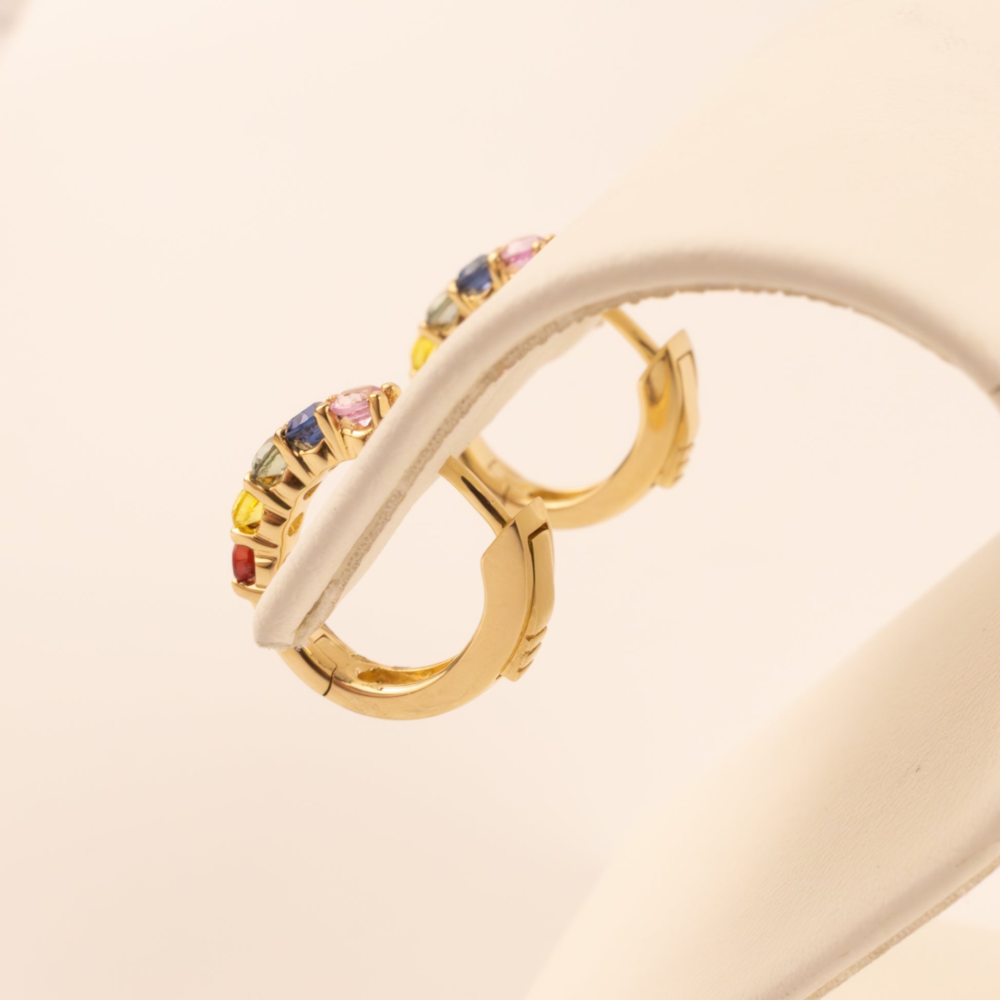 14KYG Multi-Color Sapphire 5-Stone Huggie Hoop Earrings