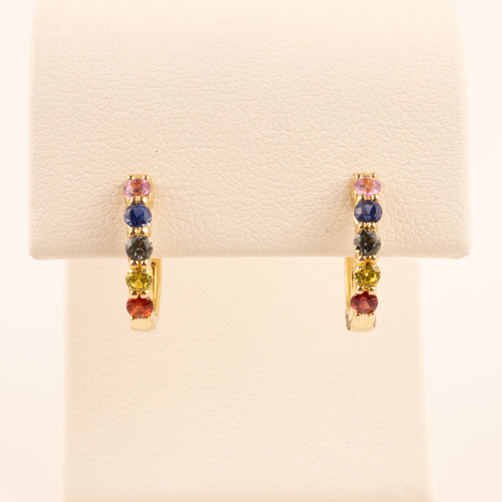 14KYG Multi-Color Sapphire 5-Stone Huggie Hoop Earrings