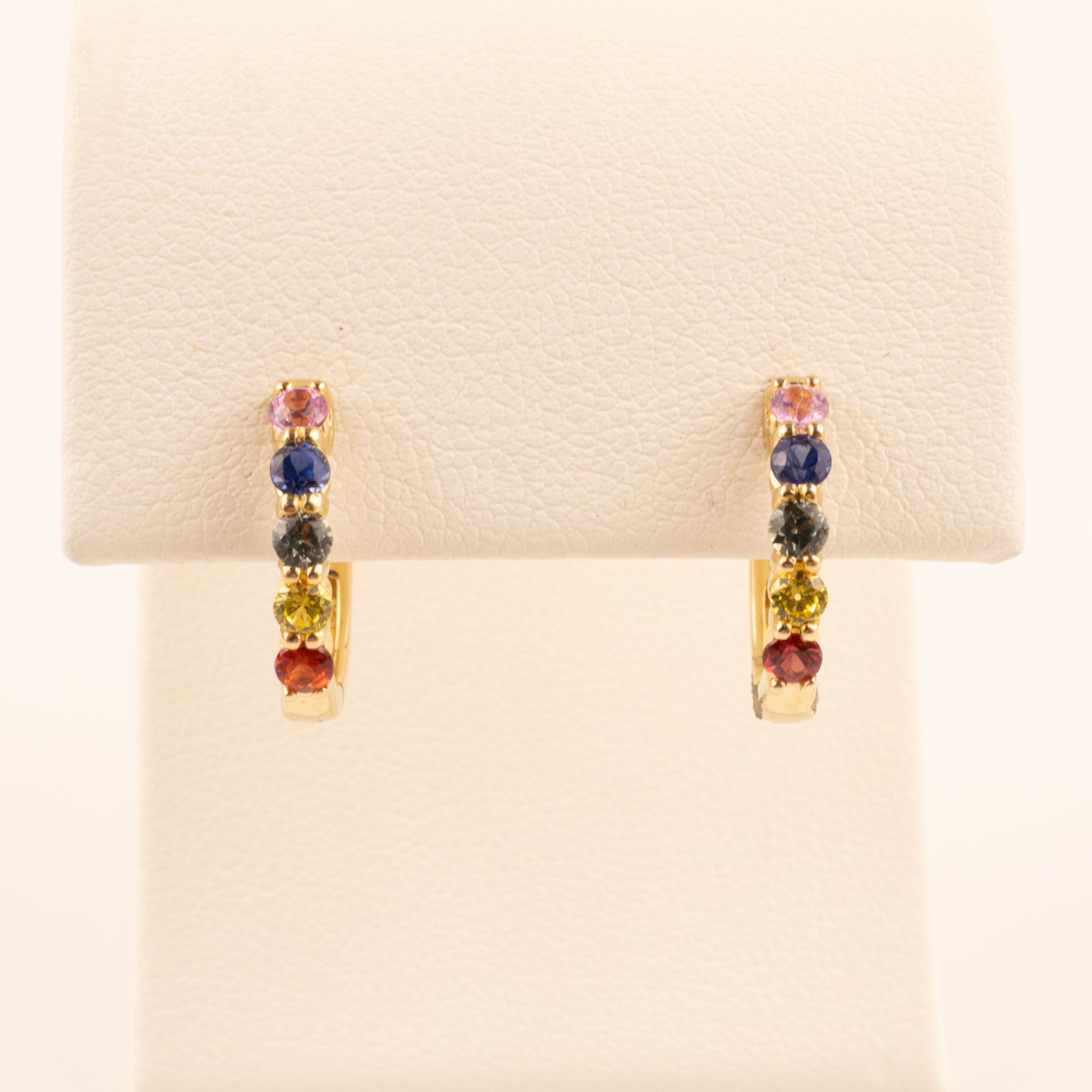 14KYG Multi-Color Sapphire 5-Stone Huggie Hoop Earrings