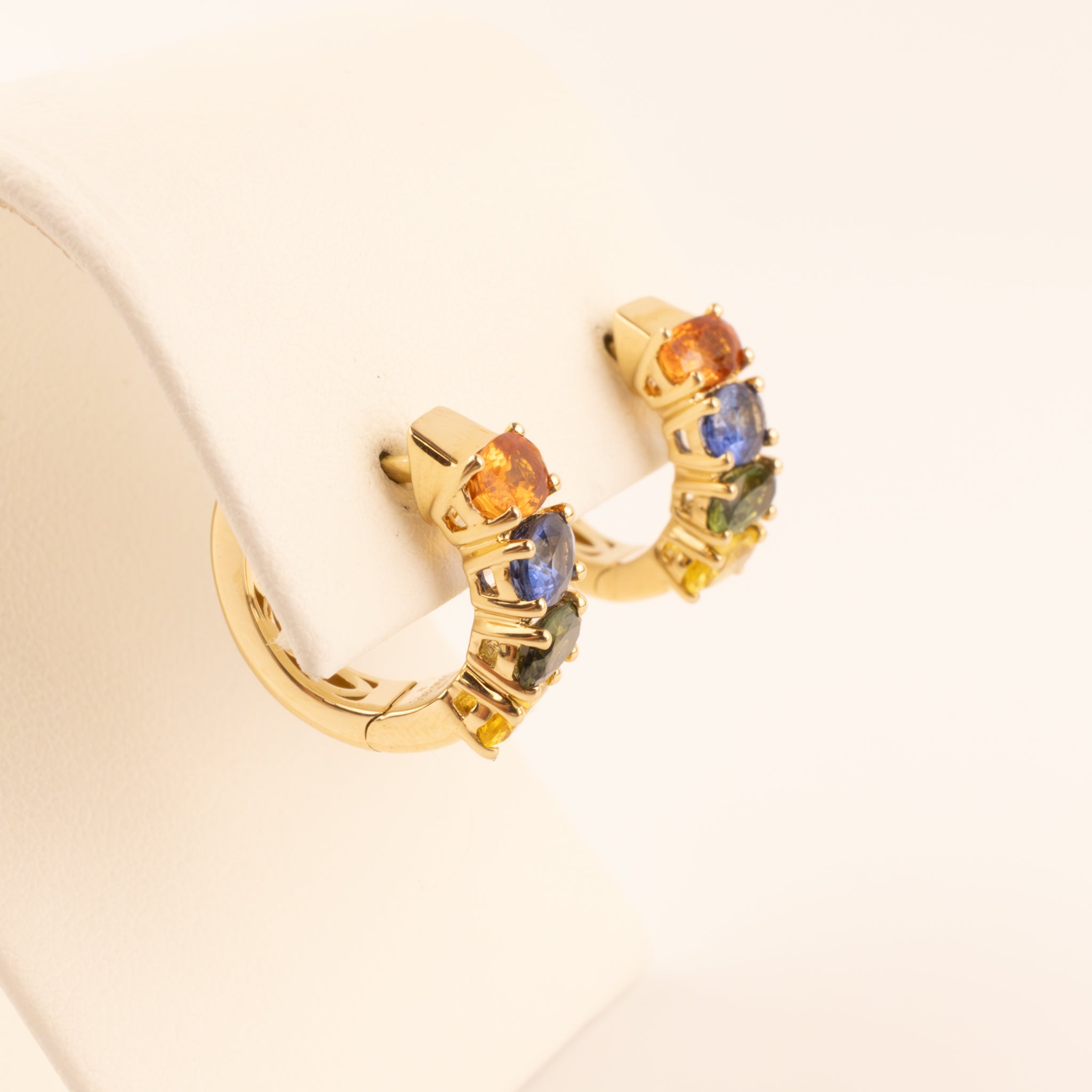 14KYG Multi-Color Sapphire Oval 4-Stone Huggie Hoop Earrings