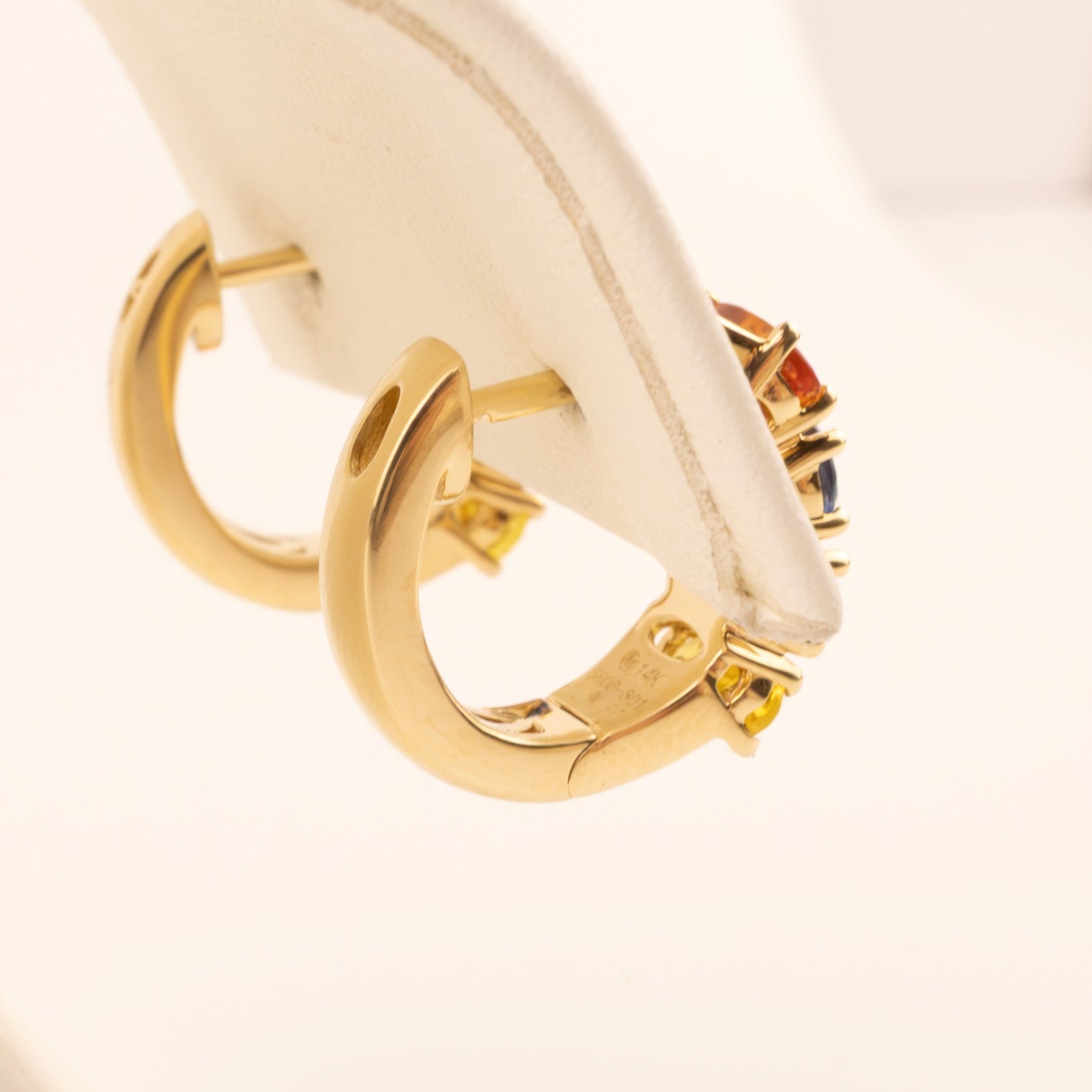 14KYG Multi-Color Sapphire Oval 4-Stone Huggie Hoop Earrings