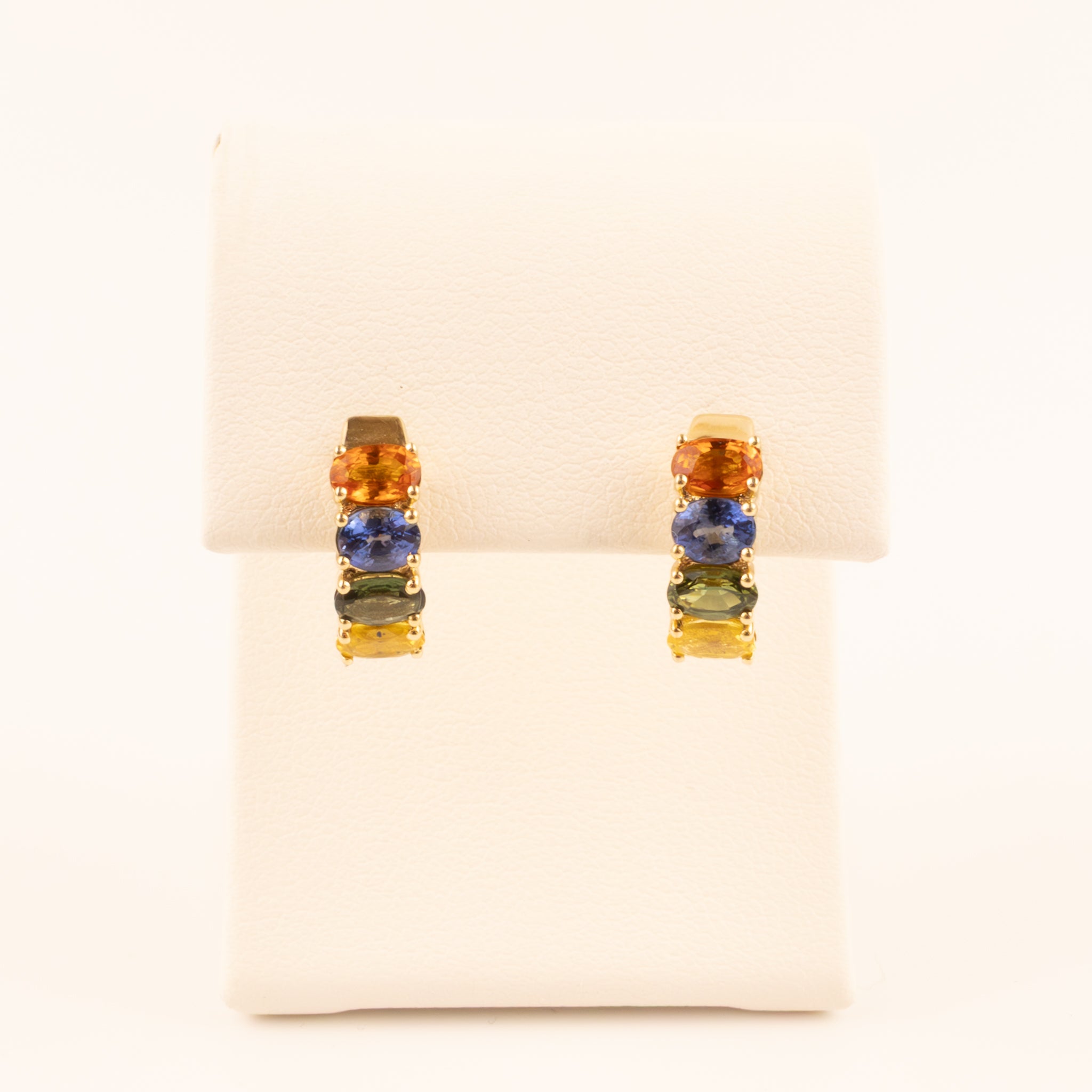 14KYG Multi-Color Sapphire Oval 4-Stone Huggie Hoop Earrings