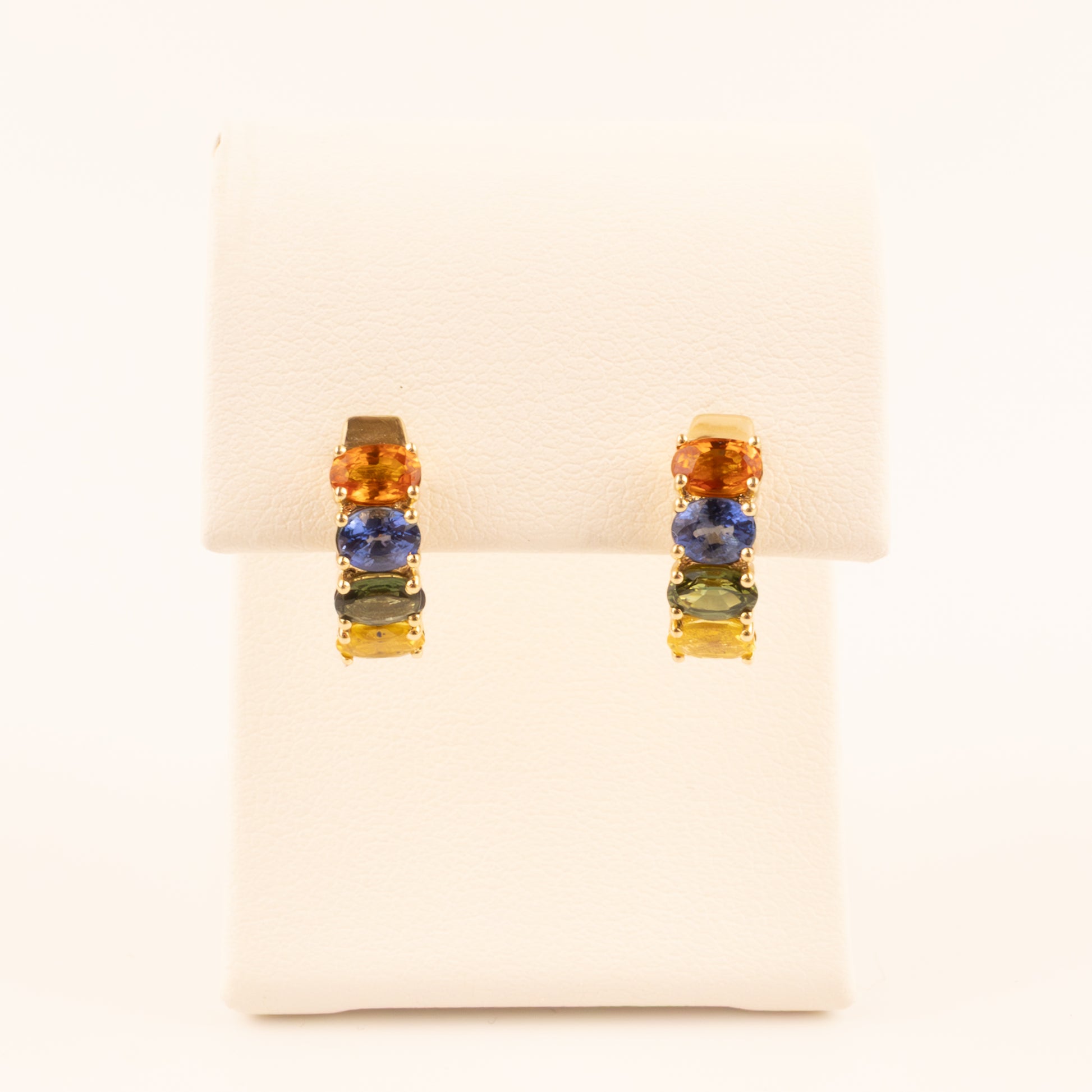 14KYG Multi-Color Sapphire Oval 4-Stone Huggie Hoop Earrings