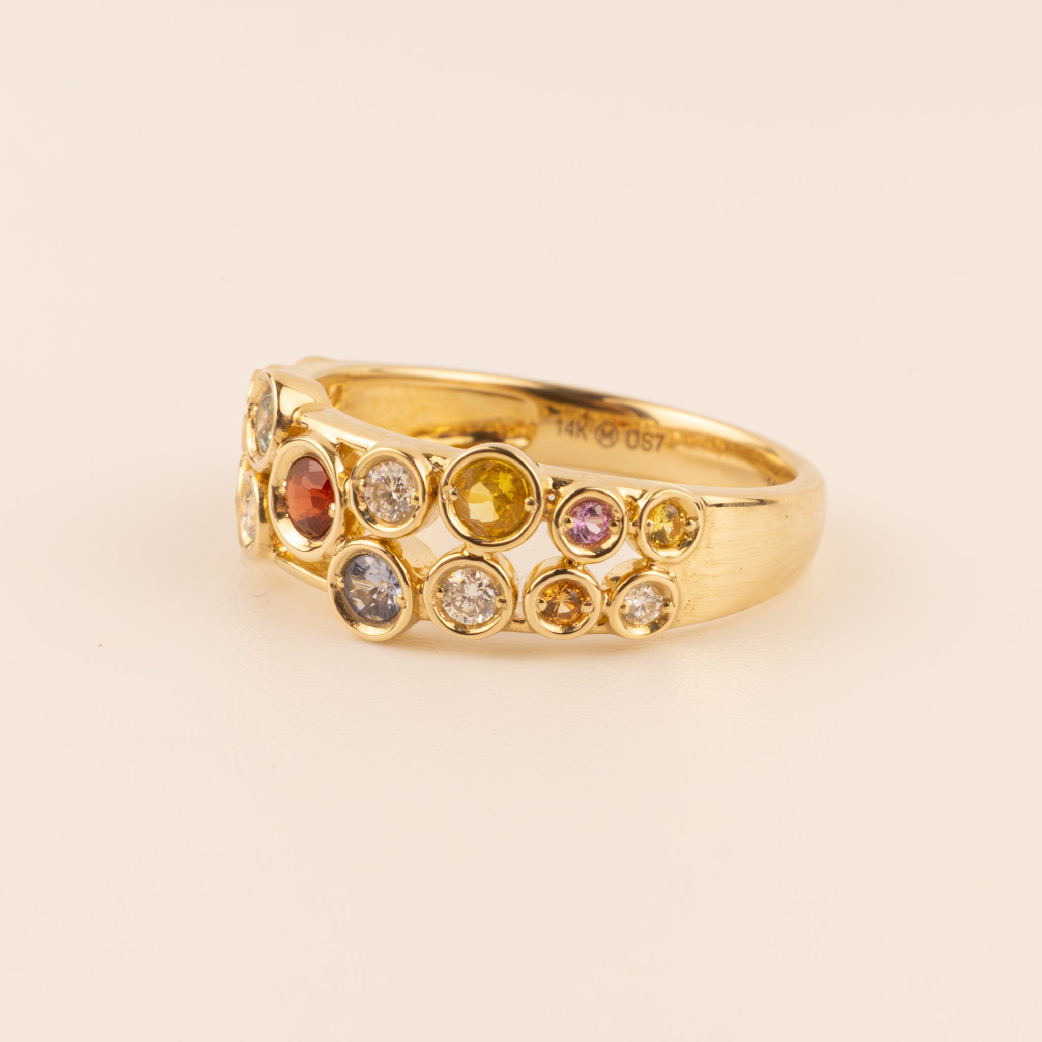 14KYG Multi-Color Sapphire and Diamond Bezel Bubble Ring