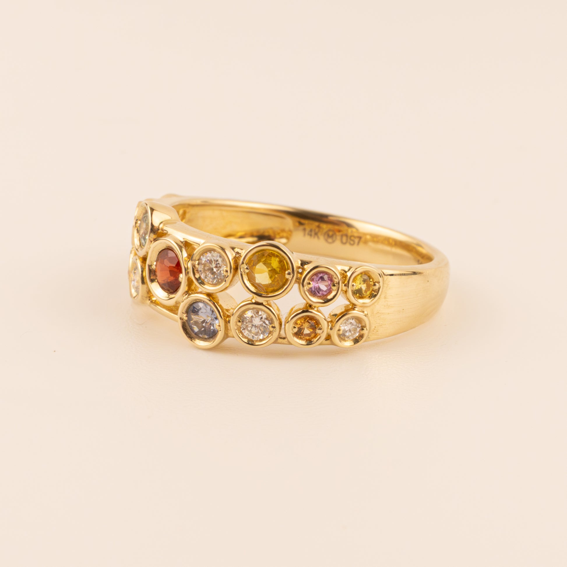 14KYG Multi-Color Sapphire and Diamond Bezel Bubble Ring