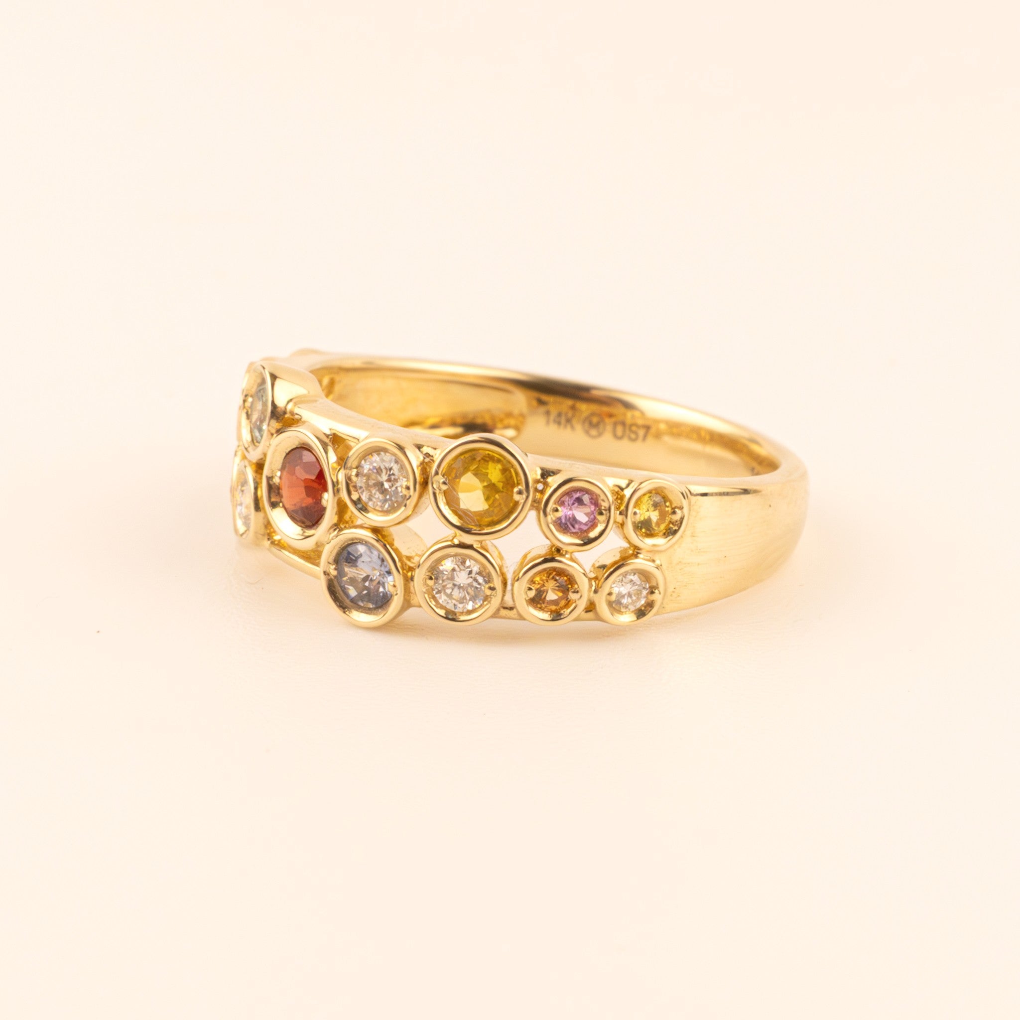 14KYG Multi-Color Sapphire and Diamond Bezel Bubble Ring