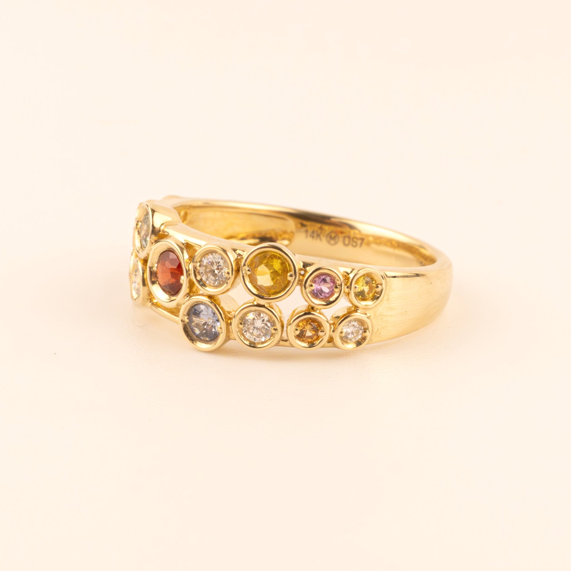 14KYG Multi-Color Sapphire and Diamond Bezel Bubble Ring