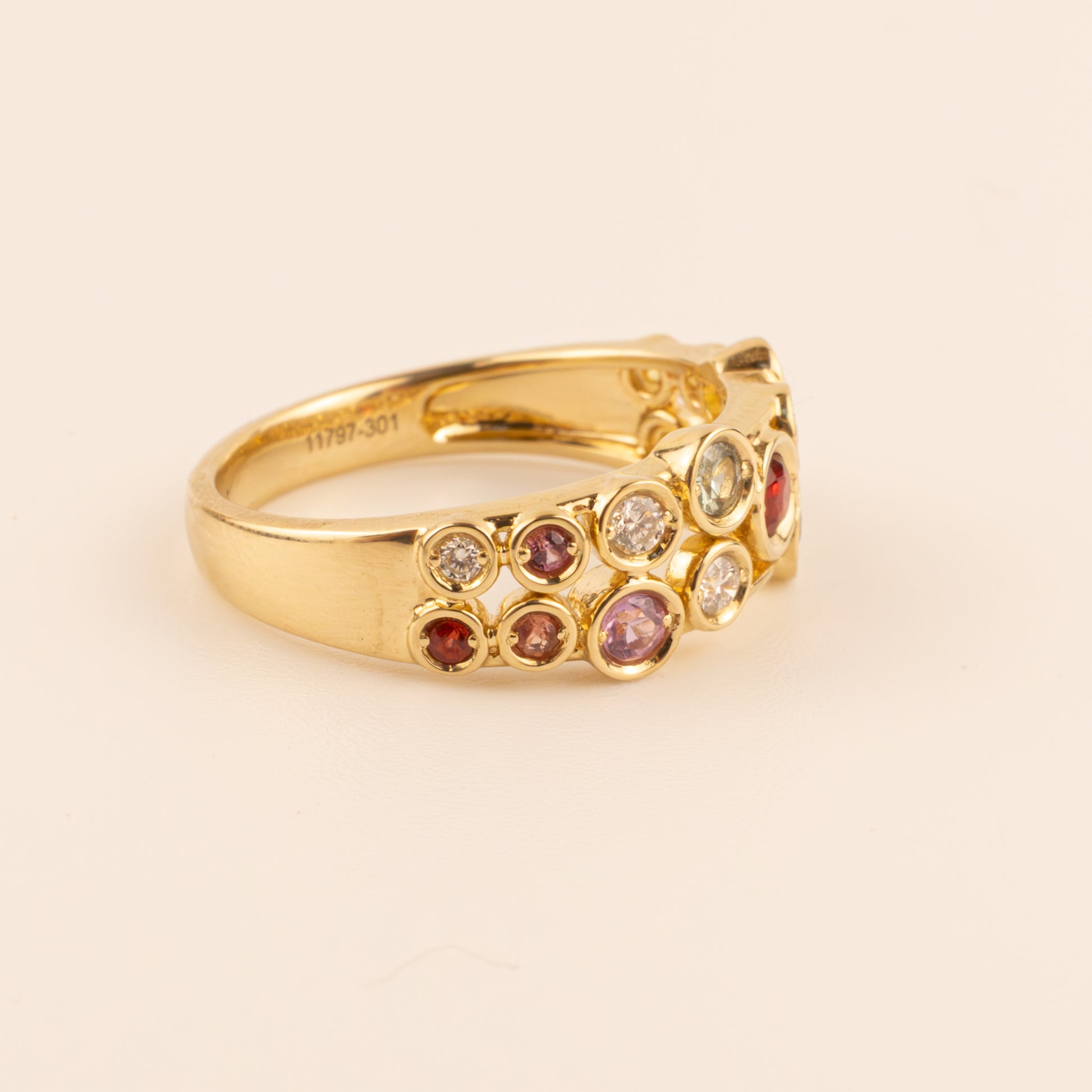 14KYG Multi-Color Sapphire and Diamond Bezel Bubble Ring