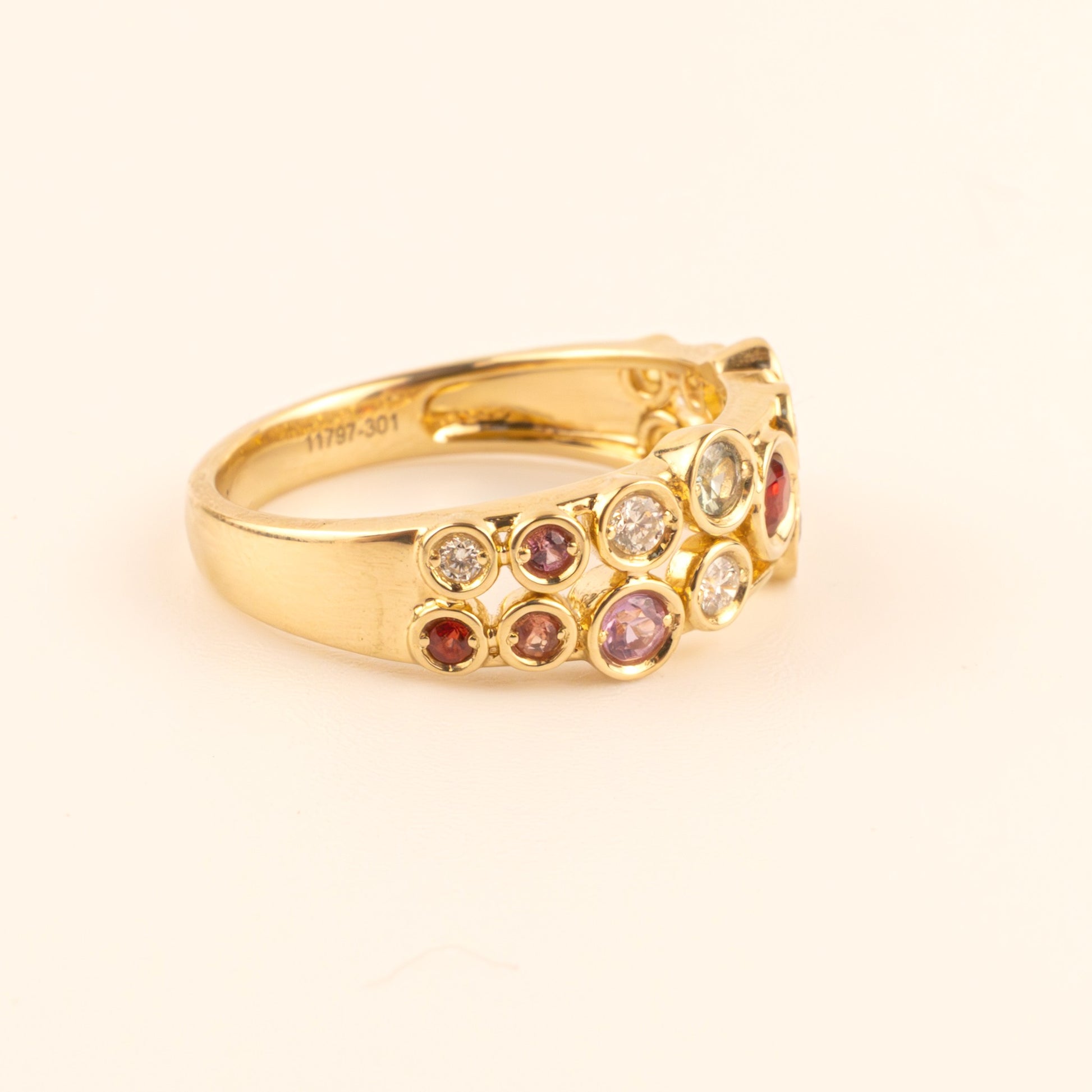 14KYG Multi-Color Sapphire and Diamond Bezel Bubble Ring