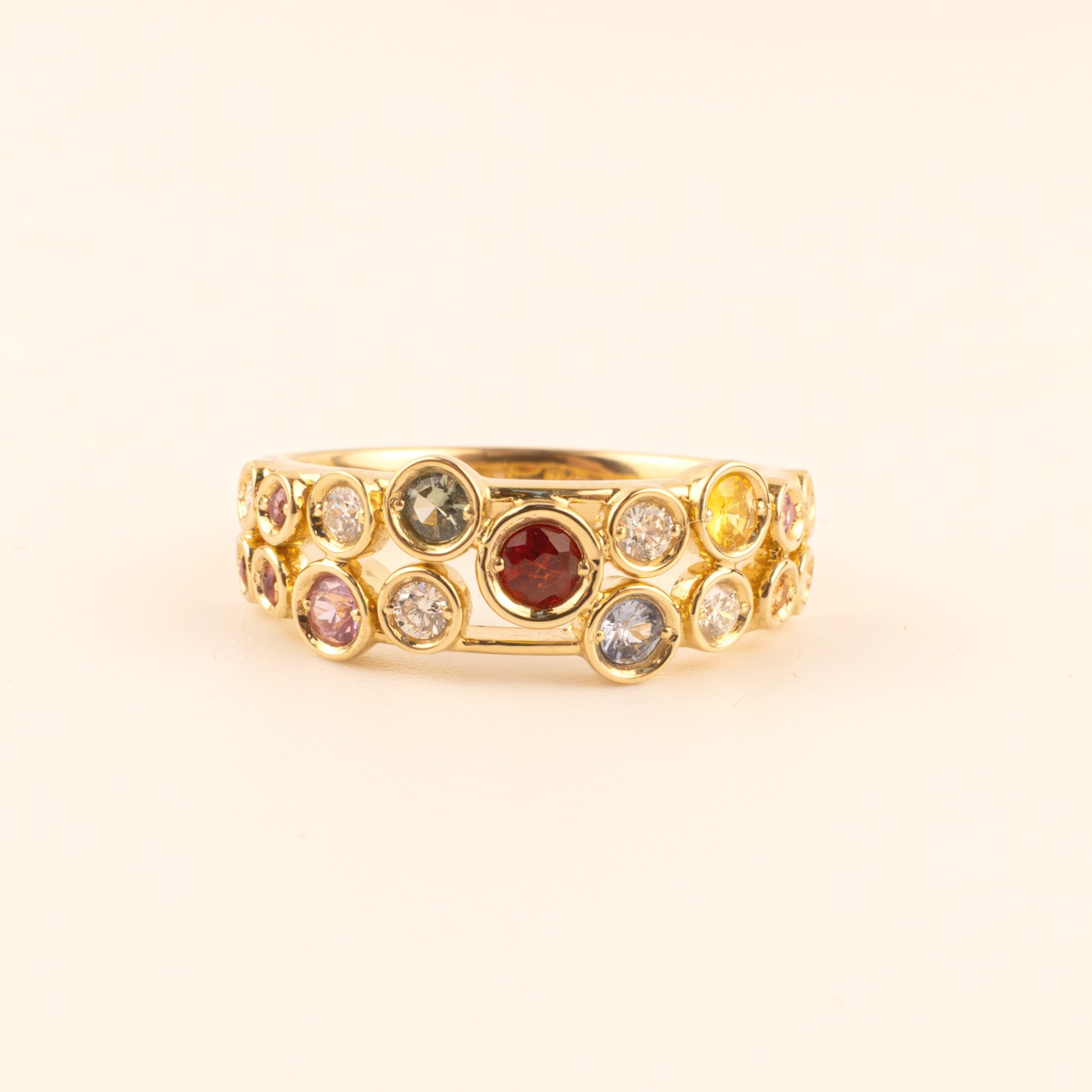 14KYG Multi-Color Sapphire and Diamond Bezel Bubble Ring