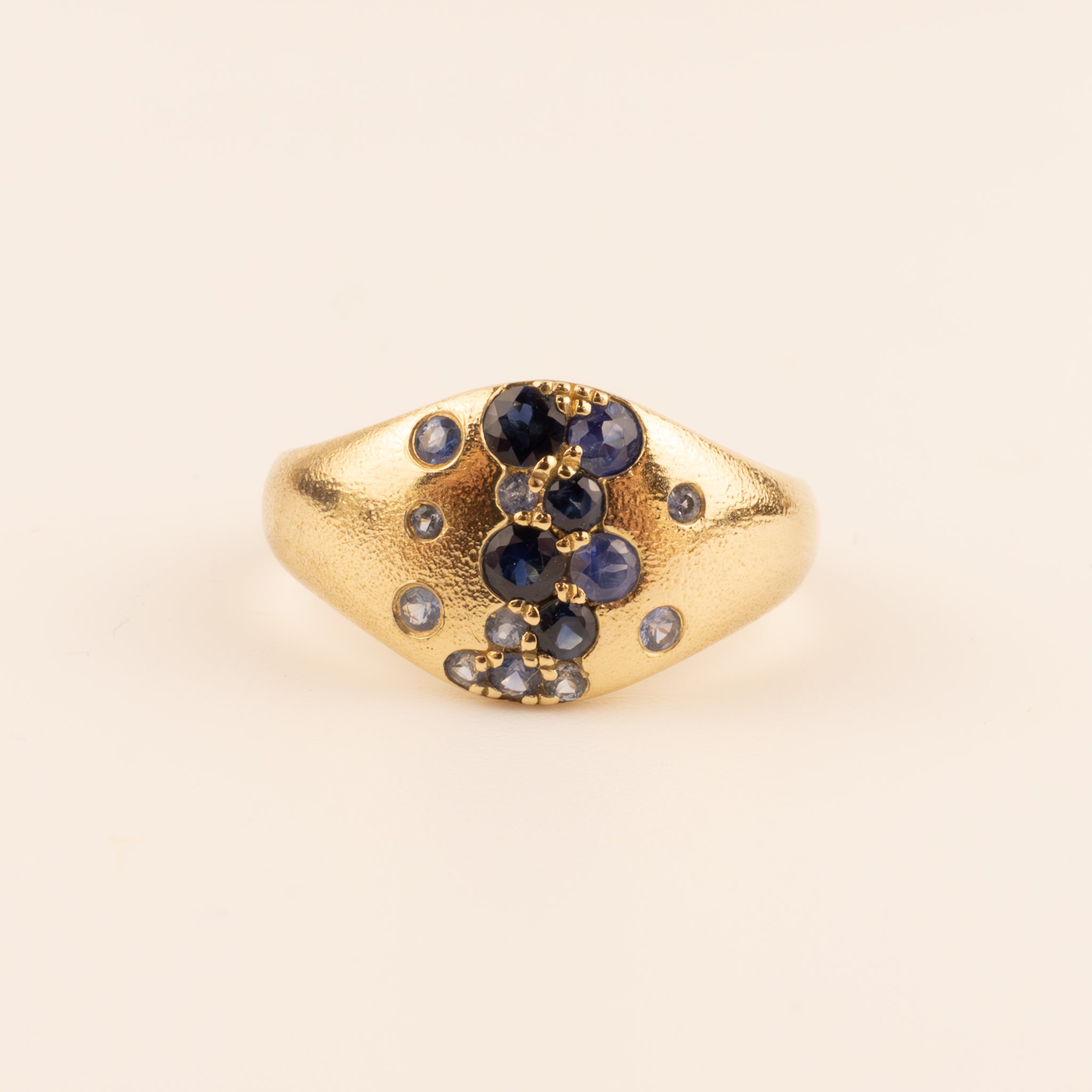 14KYG Blue Sapphire Flush & Prong Set Scattered Wide Ring