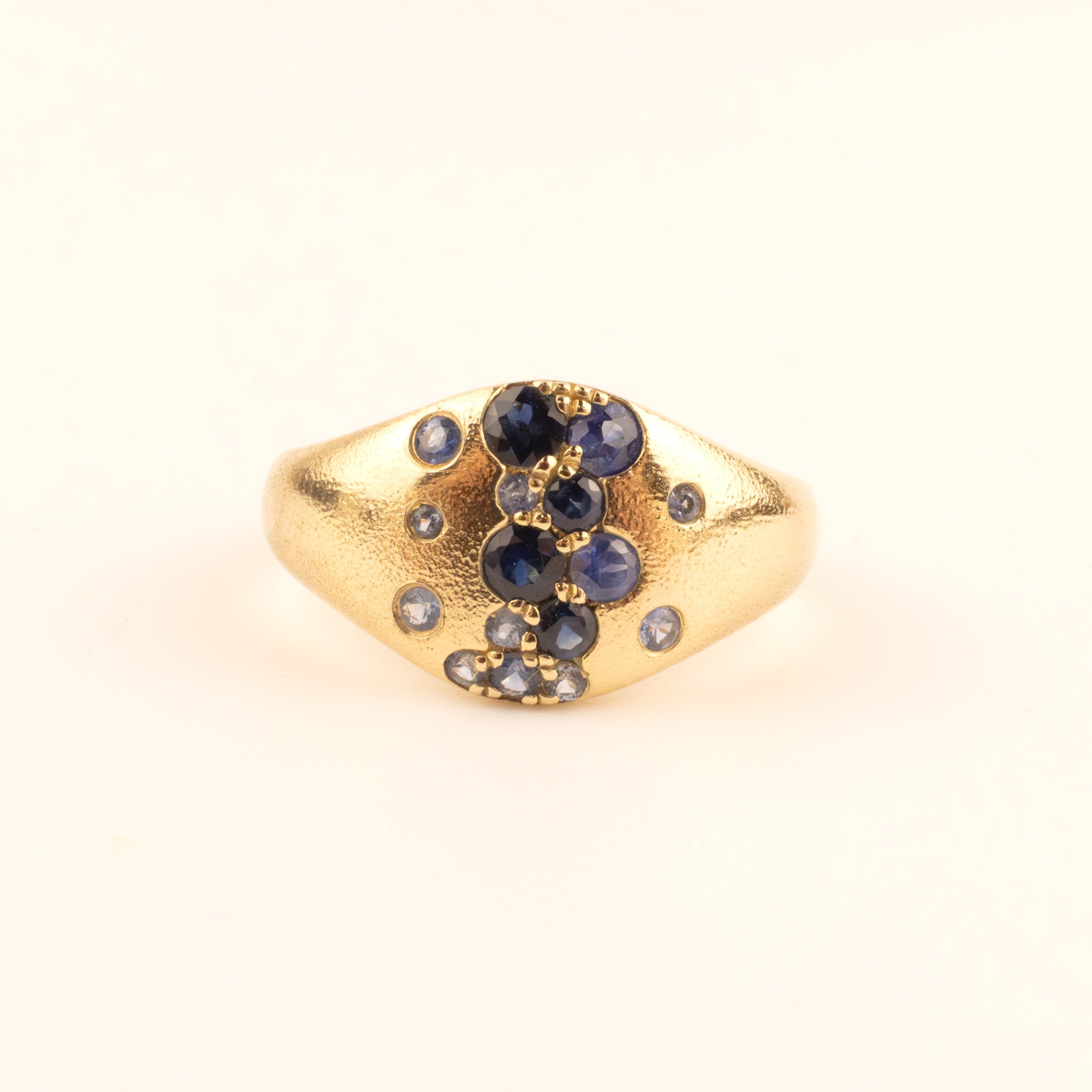 14KYG Blue Sapphire Flush & Prong Set Scattered Wide Ring