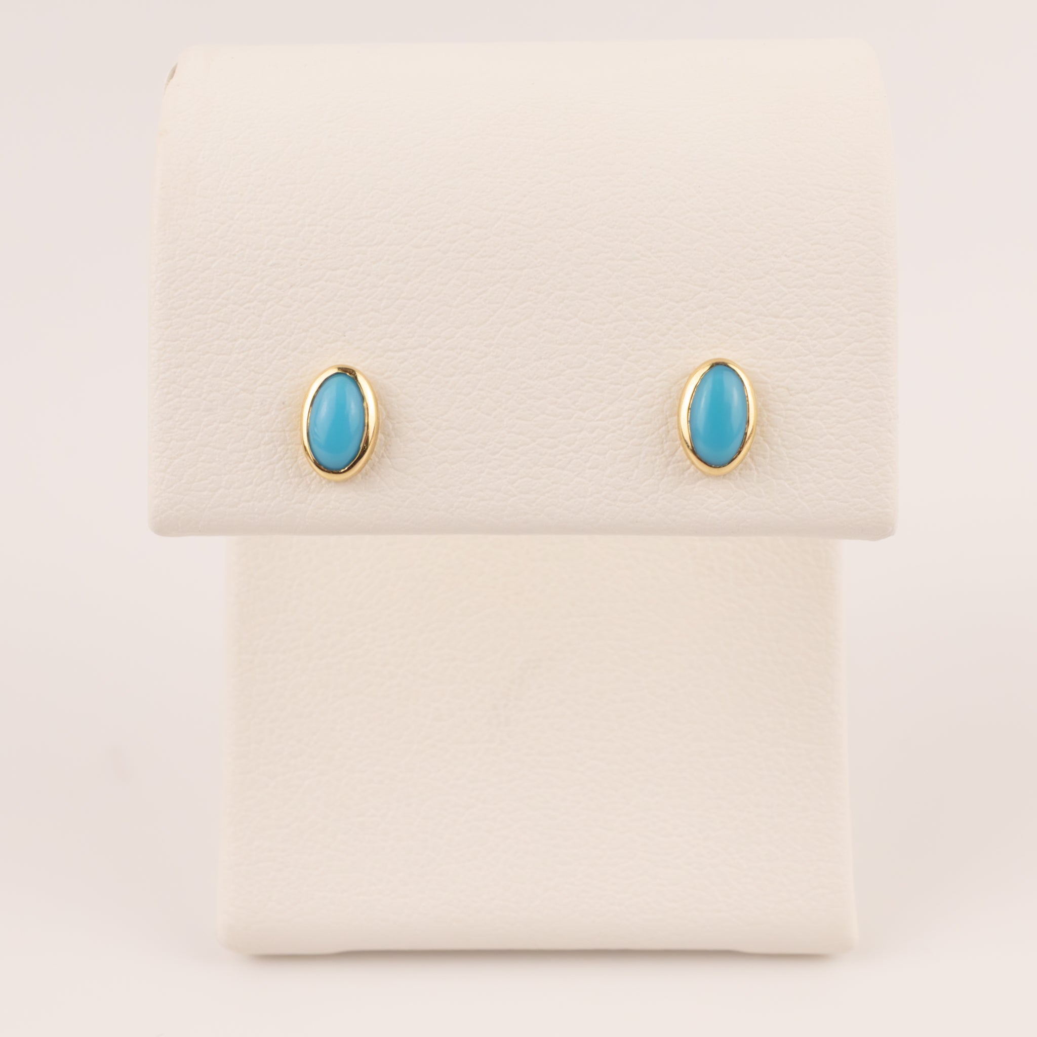 14KYG Turquoise Cabochon Oval Bezel Set Stud Earrings