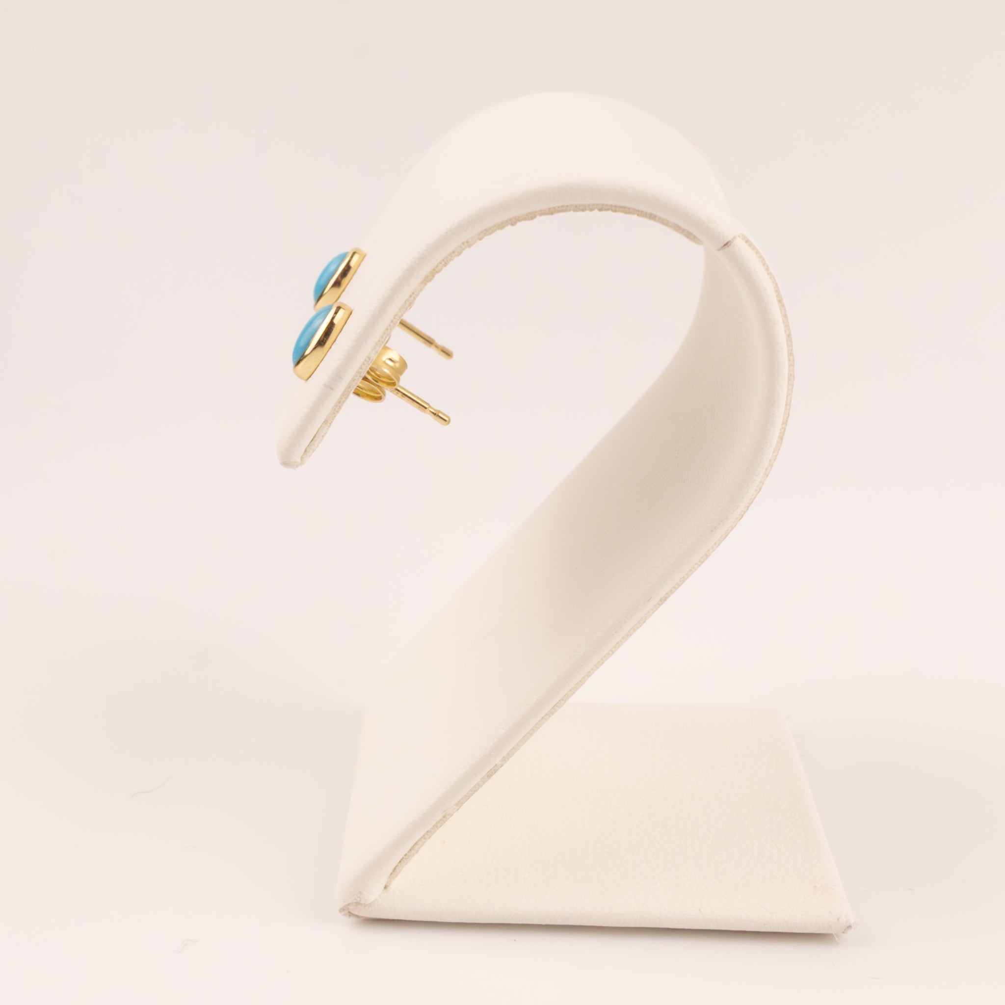 14KYG Turquoise Cabochon Oval Bezel Set Stud Earrings