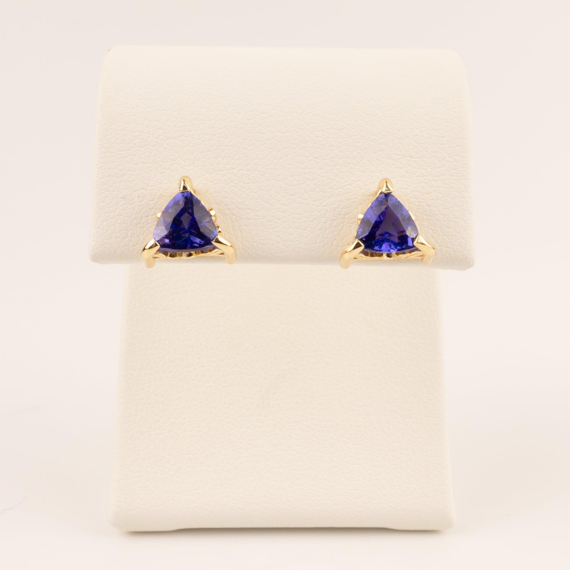 14KYG Tnzanite Trillion Stud Earrings