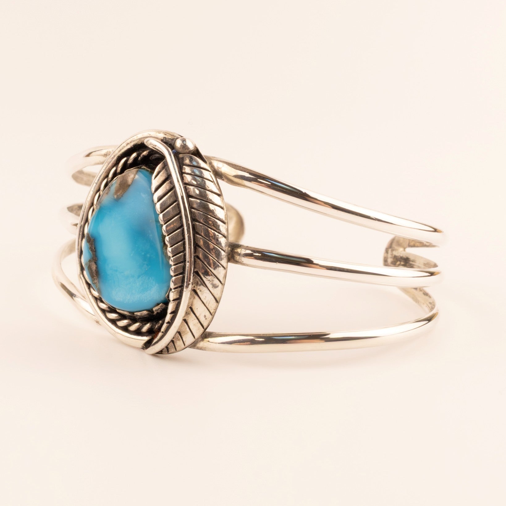 Sterling Silver Bright Blue Turquoise Feather Bracelet