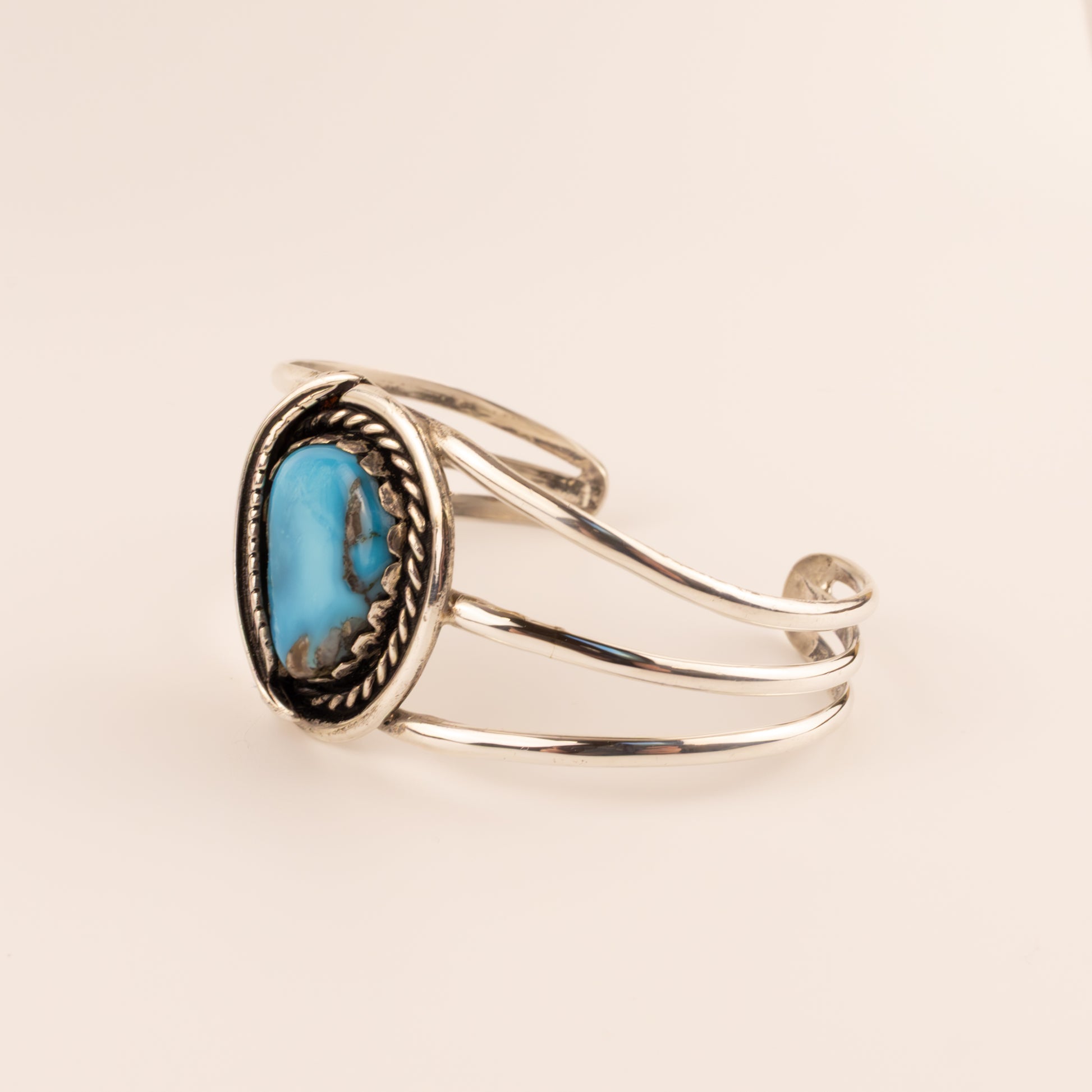 Sterling Silver Bright Blue Turquoise Feather Bracelet