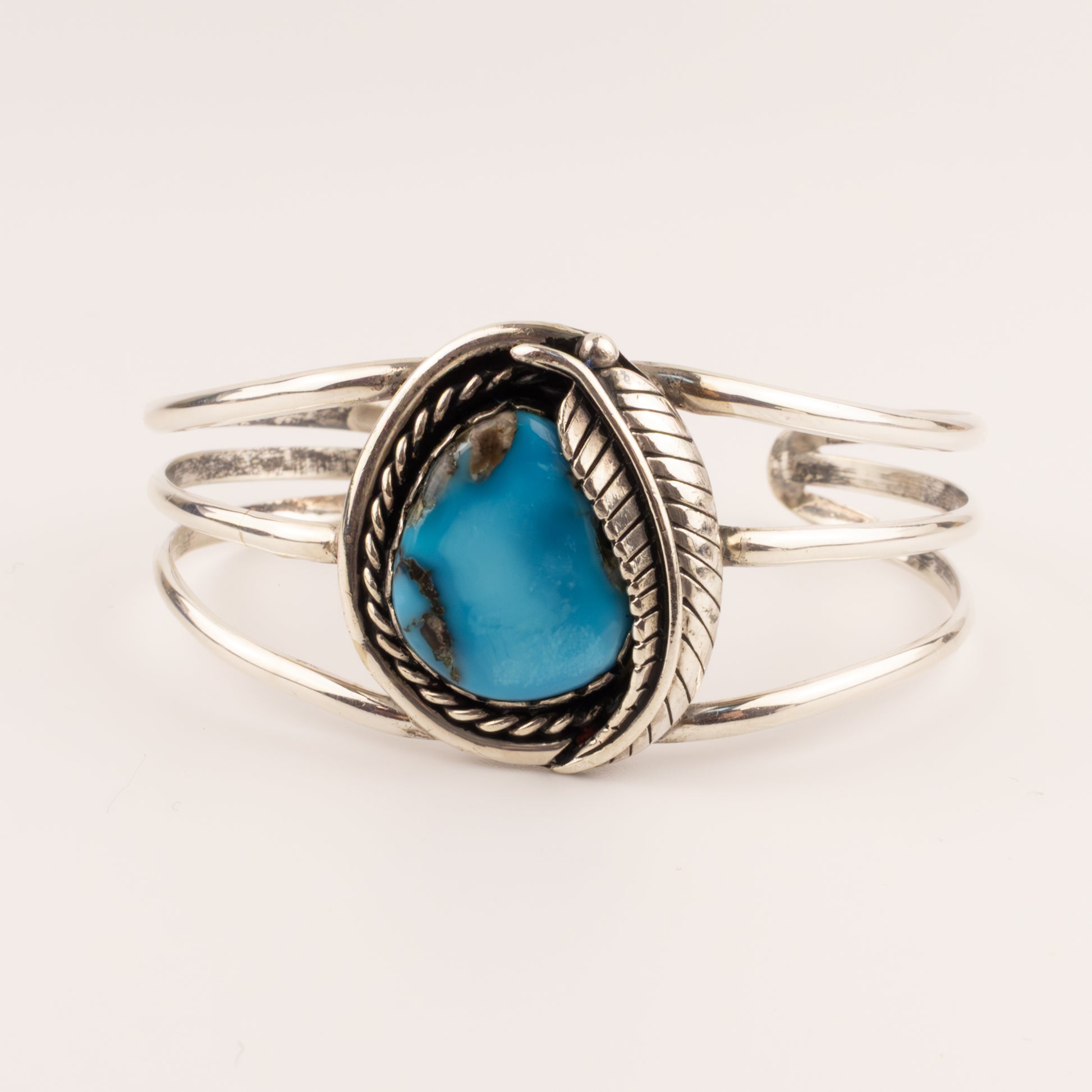 Sterling Silver Bright Blue Turquoise Feather Bracelet