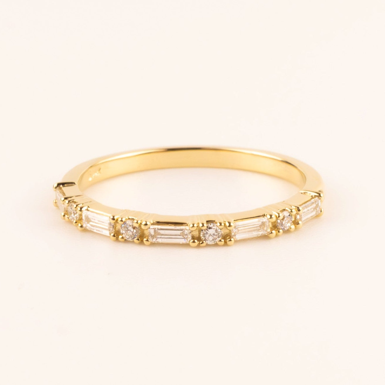 14KYG Lab Grown Round and Baguette Diamond Ring