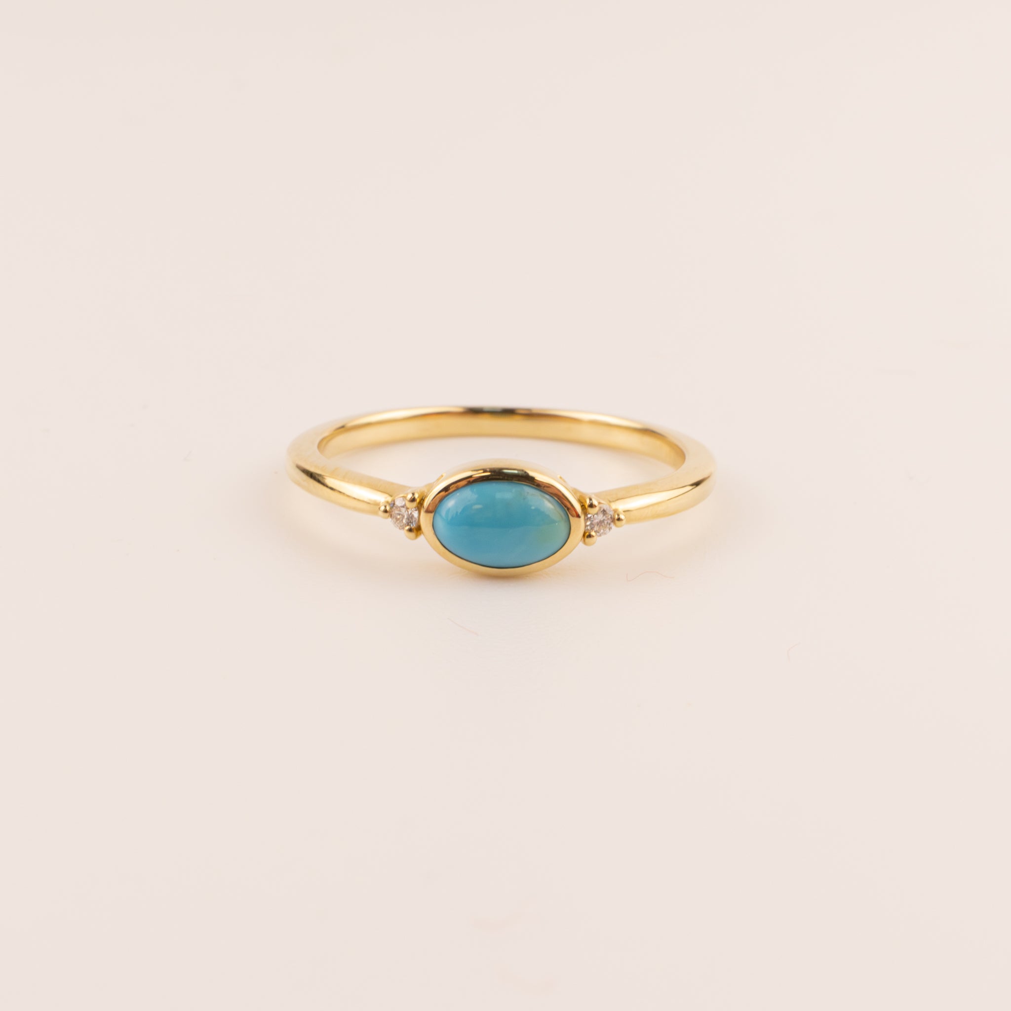 14KYG Turquoise and Diamond Bezel Set Ring