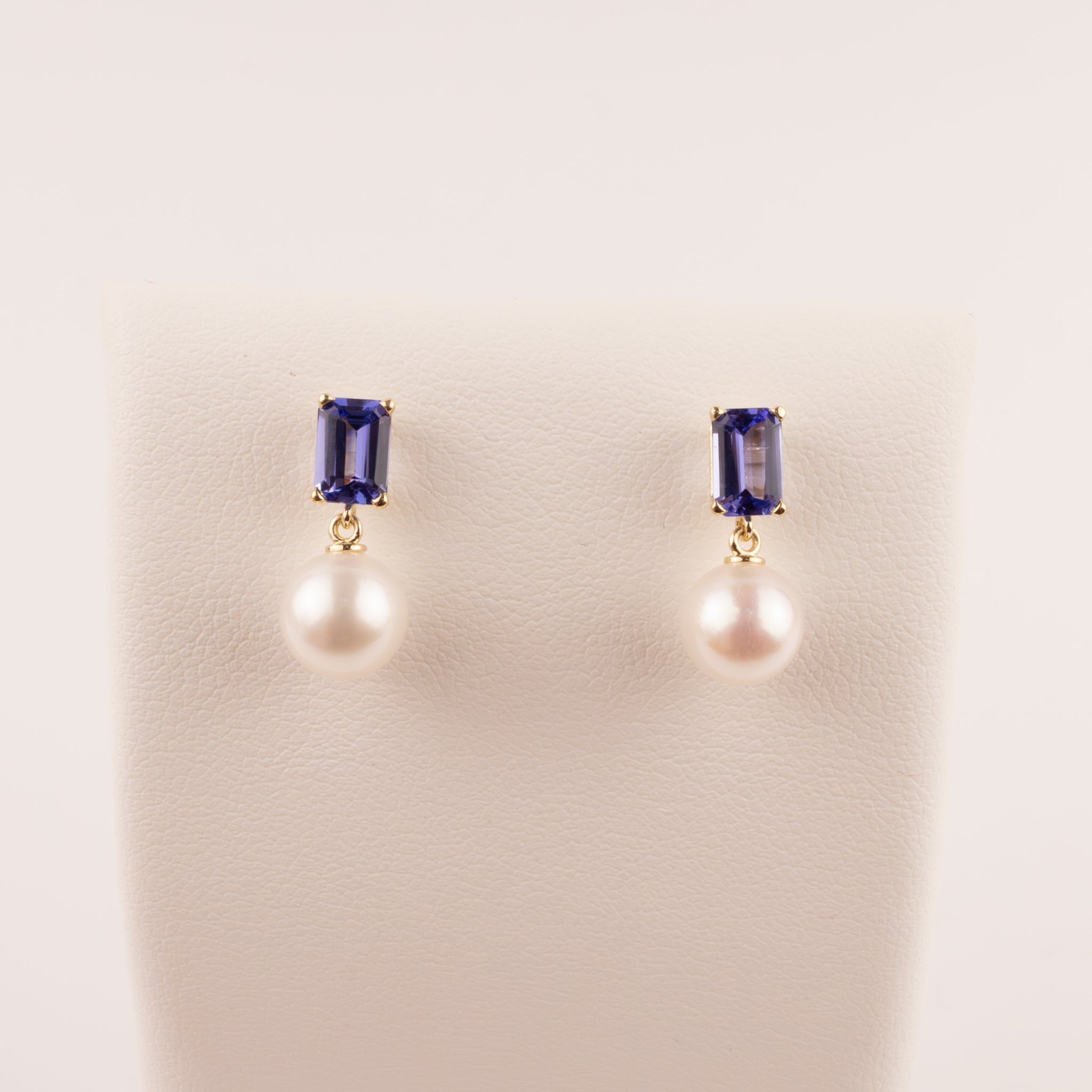 14KYG Tanzanite and Pearl Drop Stud Earrings