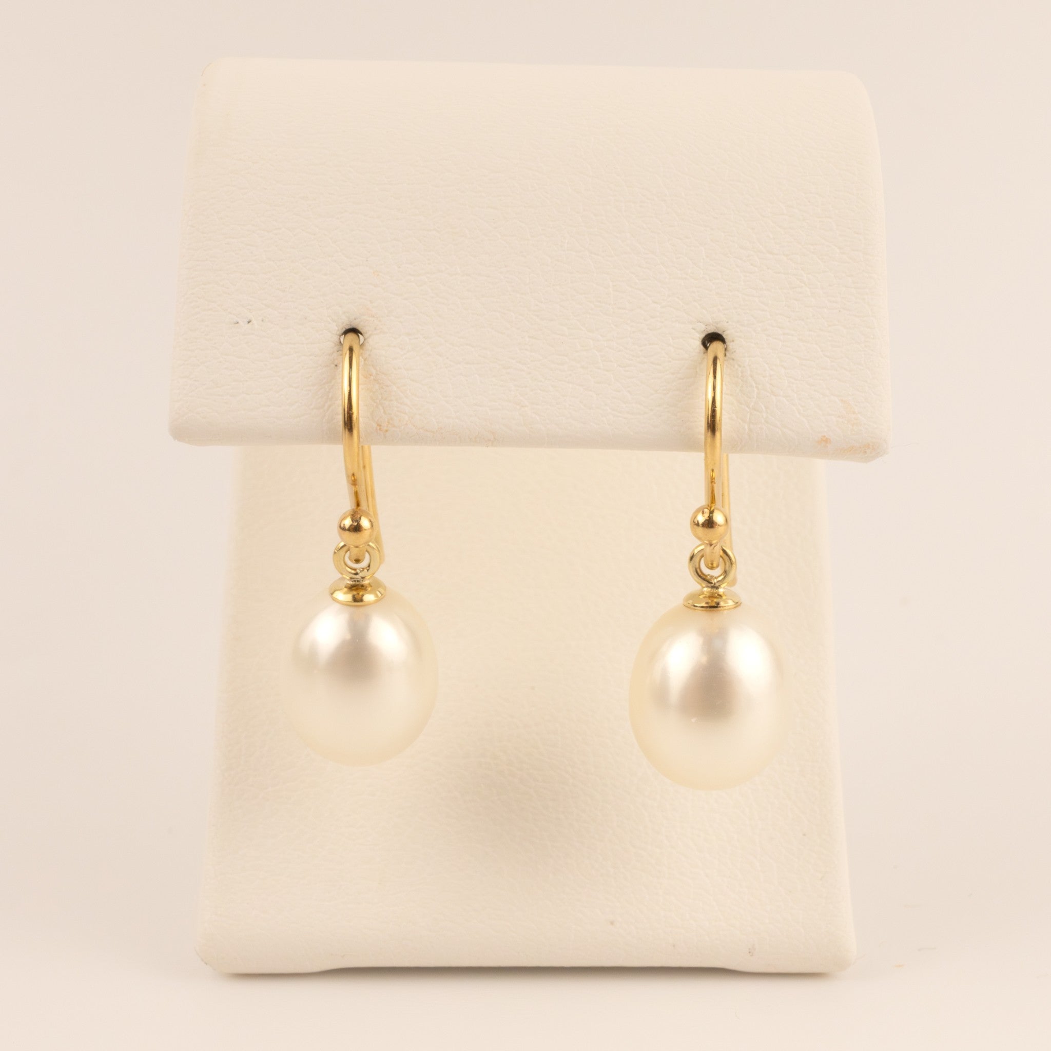 14KYG Oval Pearl Drop Earrings