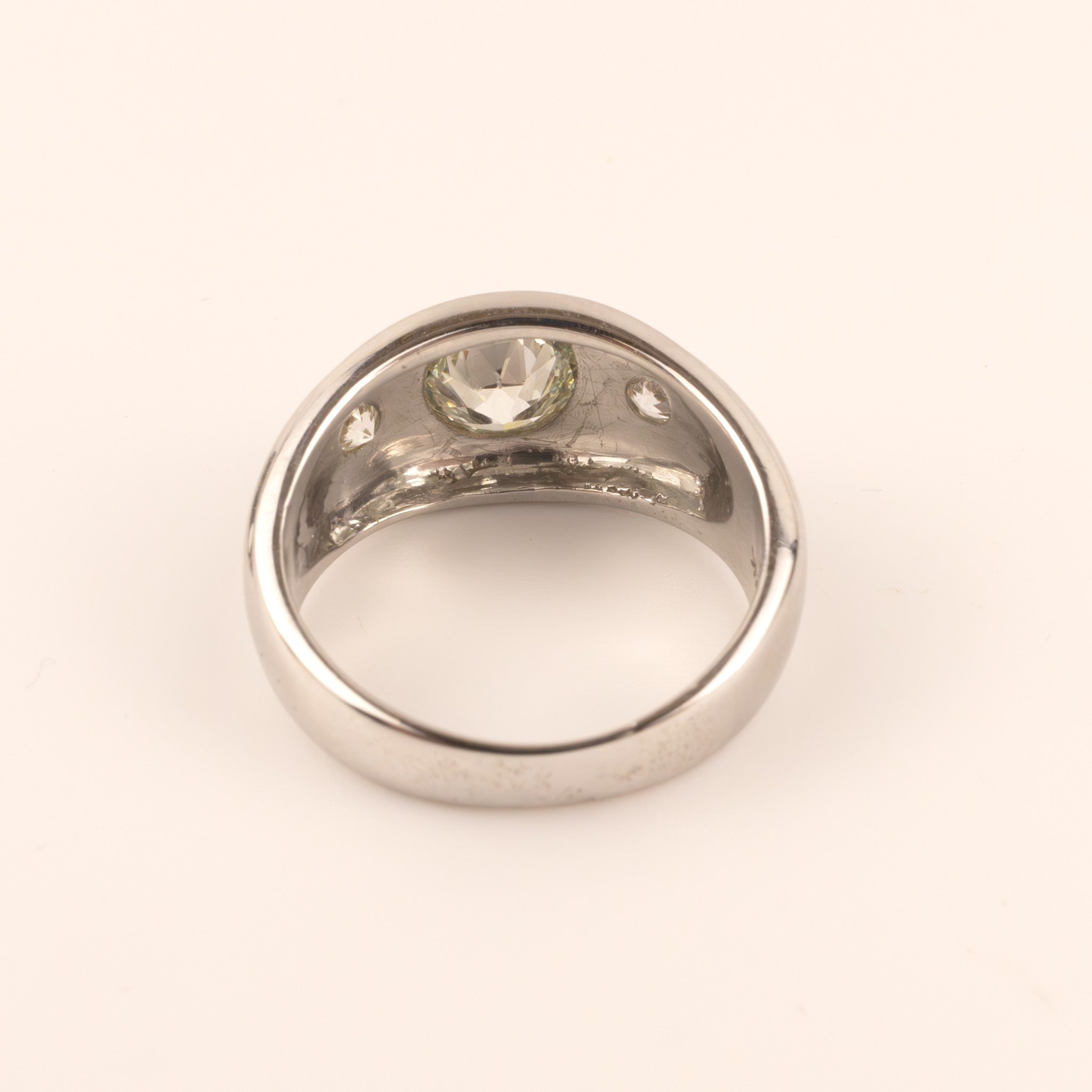 14KWG Diamond 1.35ct Euro Cut Open Culet Mens Ring