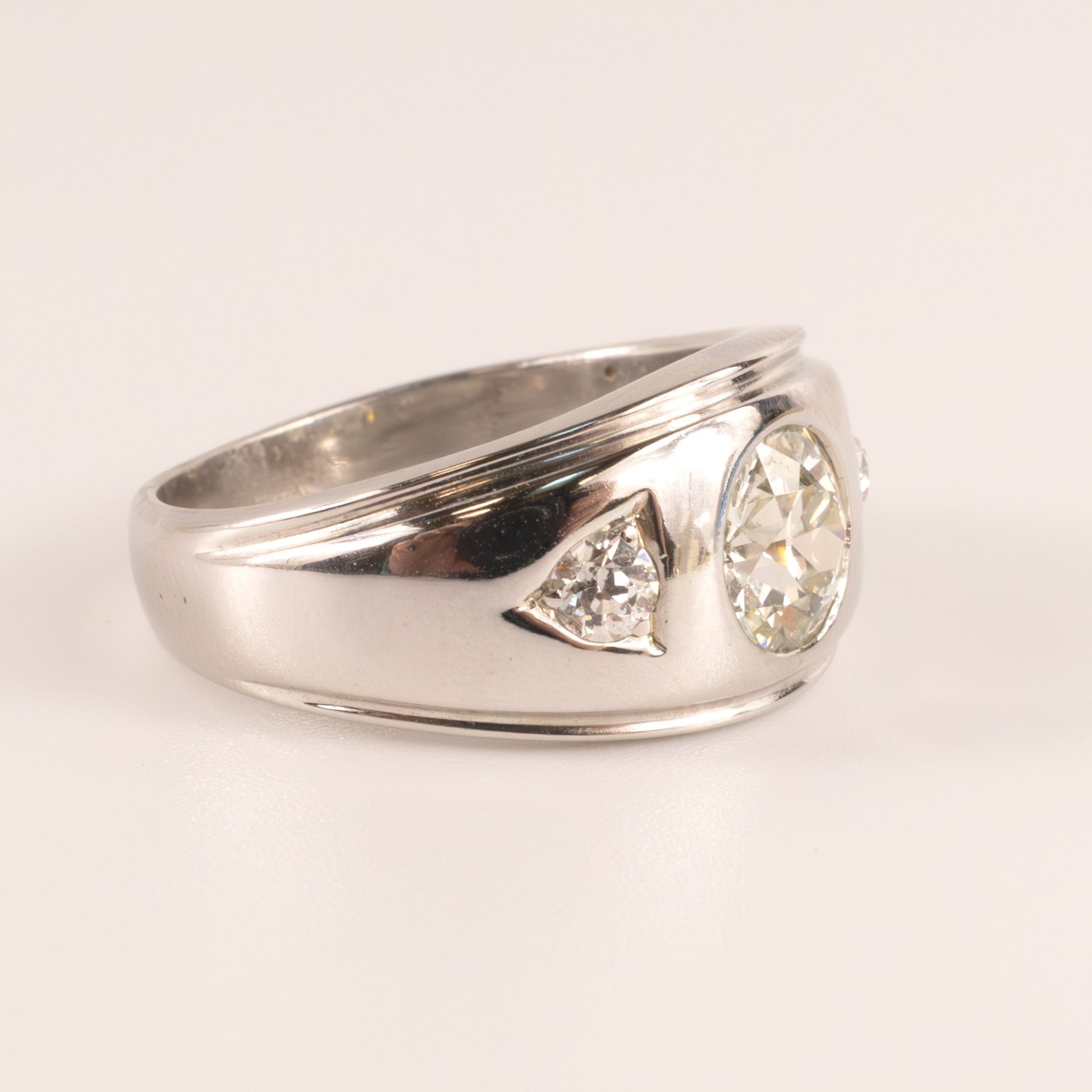 14KWG Diamond 1.35ct Euro Cut Open Culet Mens Ring