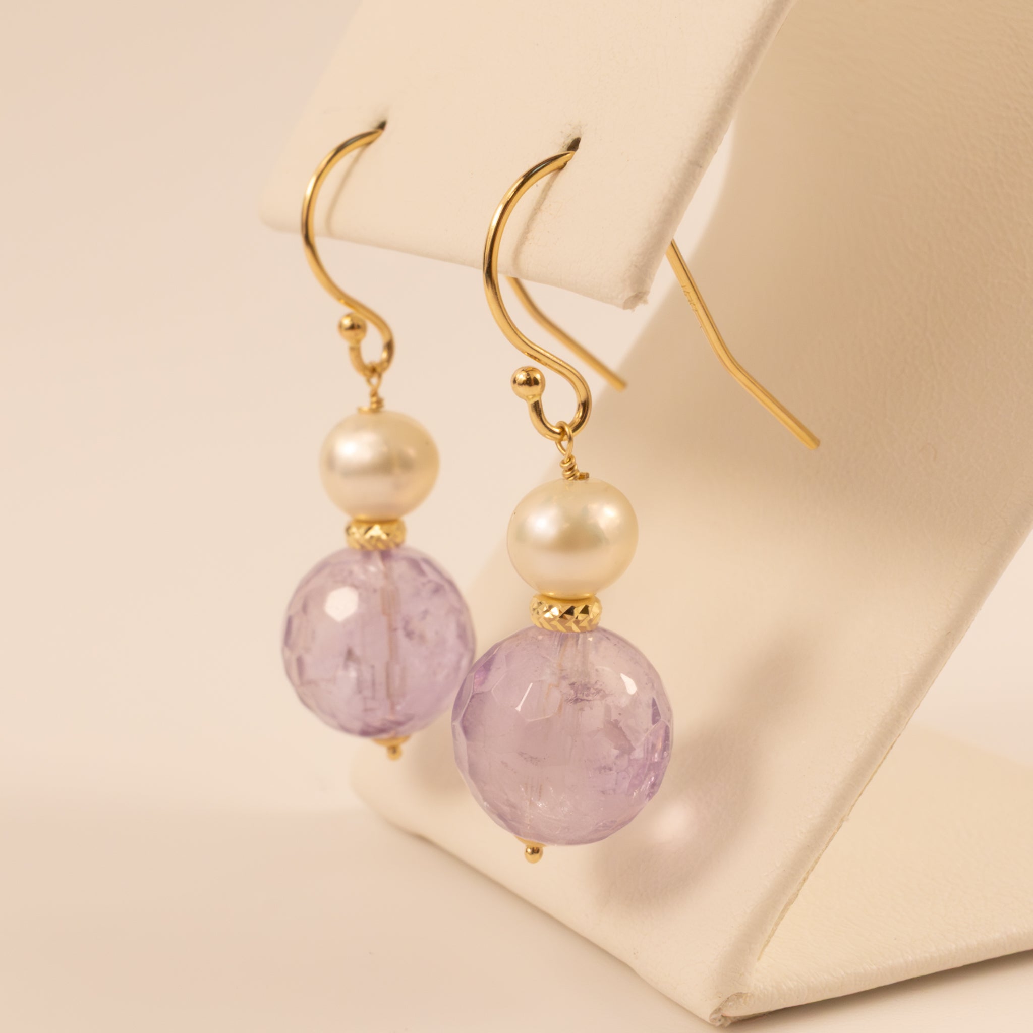 14KYG Amethyst and Pearl Dangle Earrings