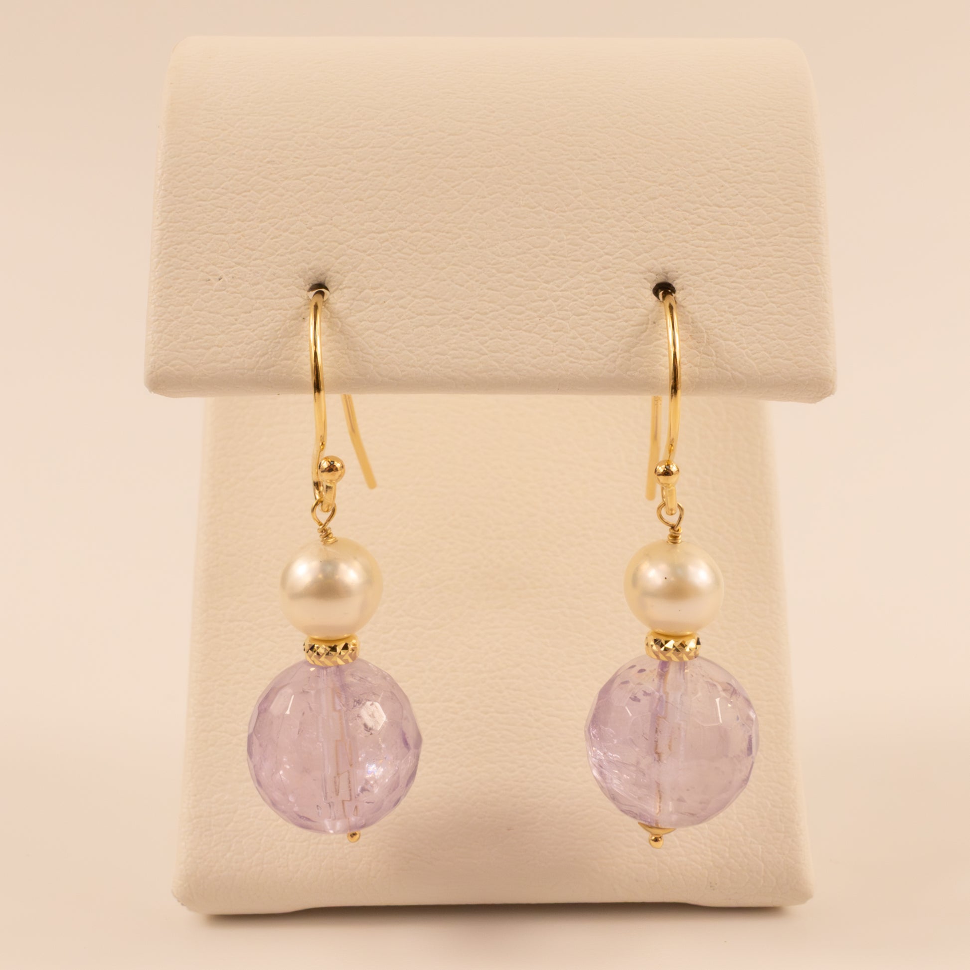 14KYG Amethyst and Pearl Dangle Earrings
