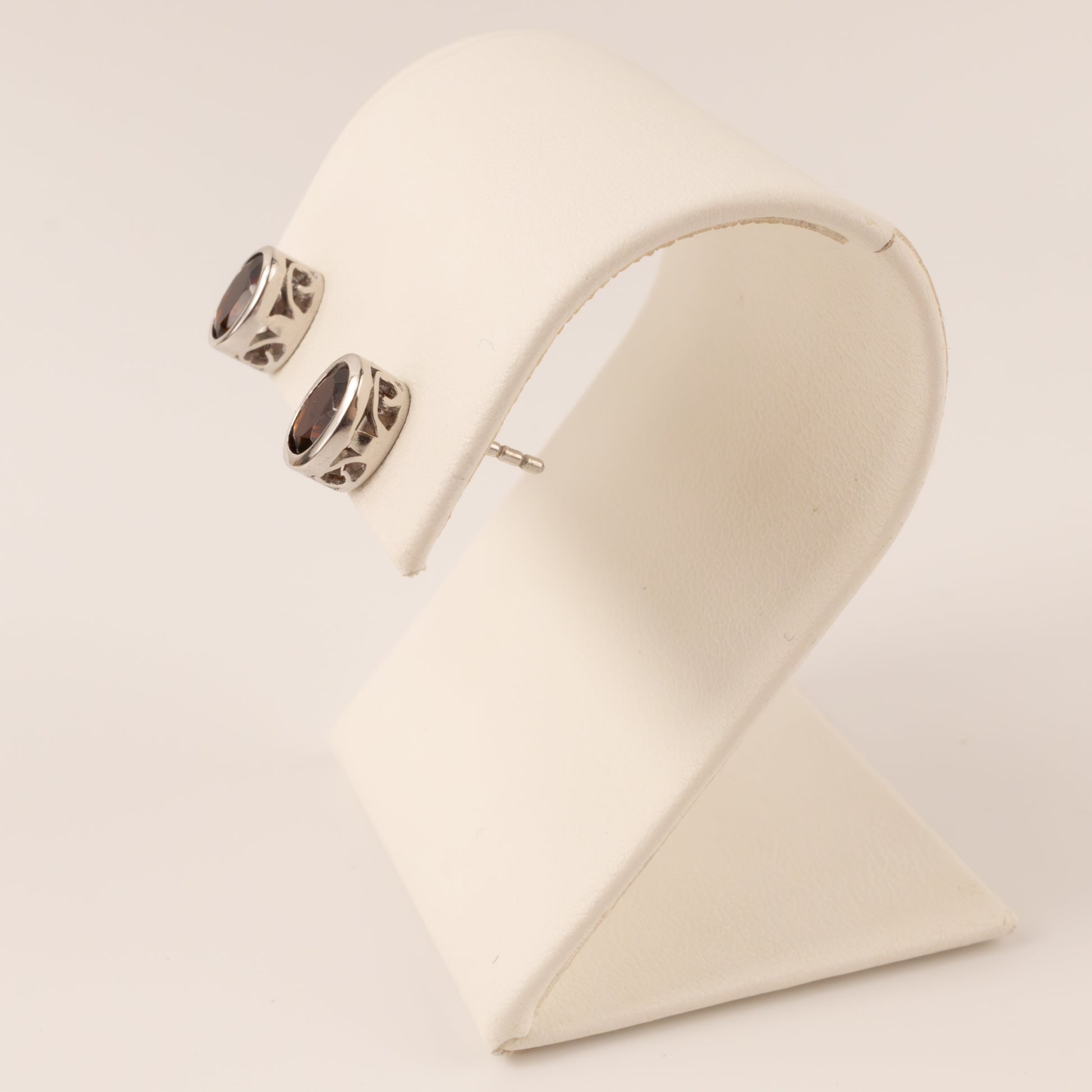 Sterling Silver Garnet Bezel Set Stud Earrings