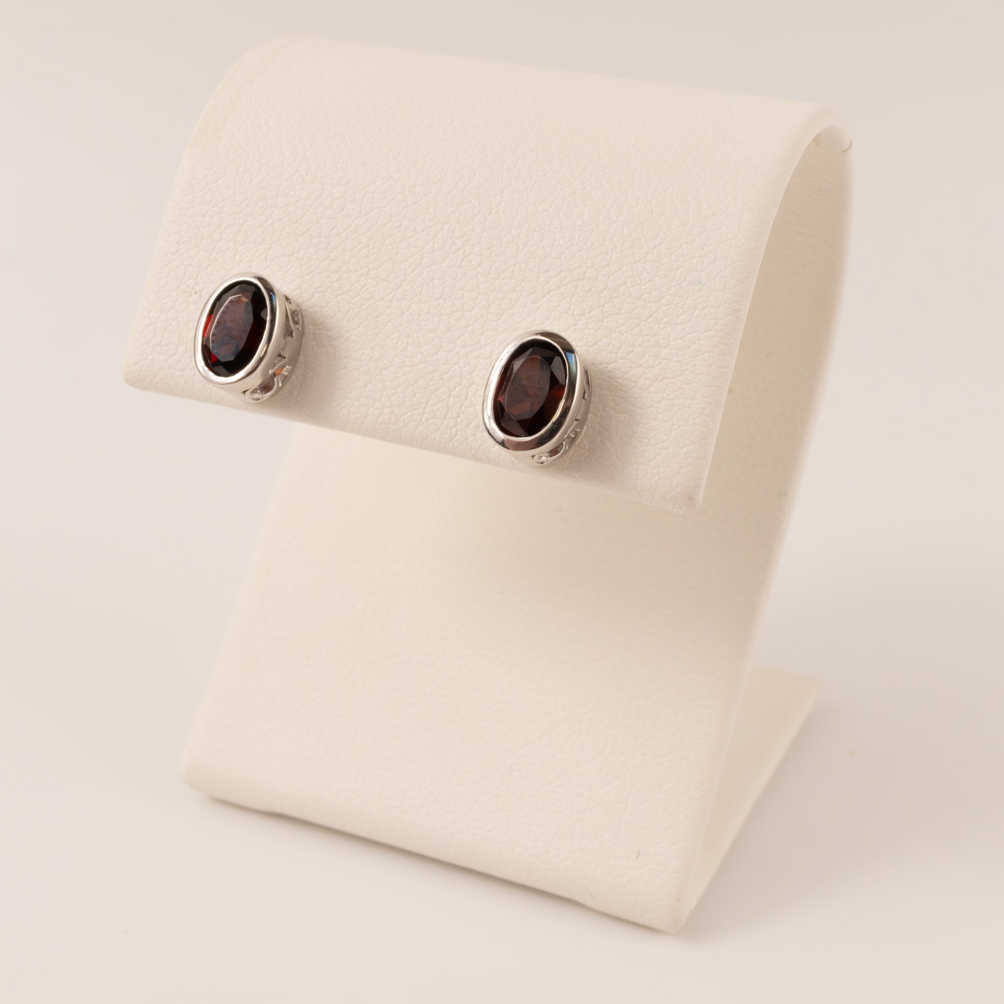 Sterling Silver Garnet Bezel Set Stud Earrings