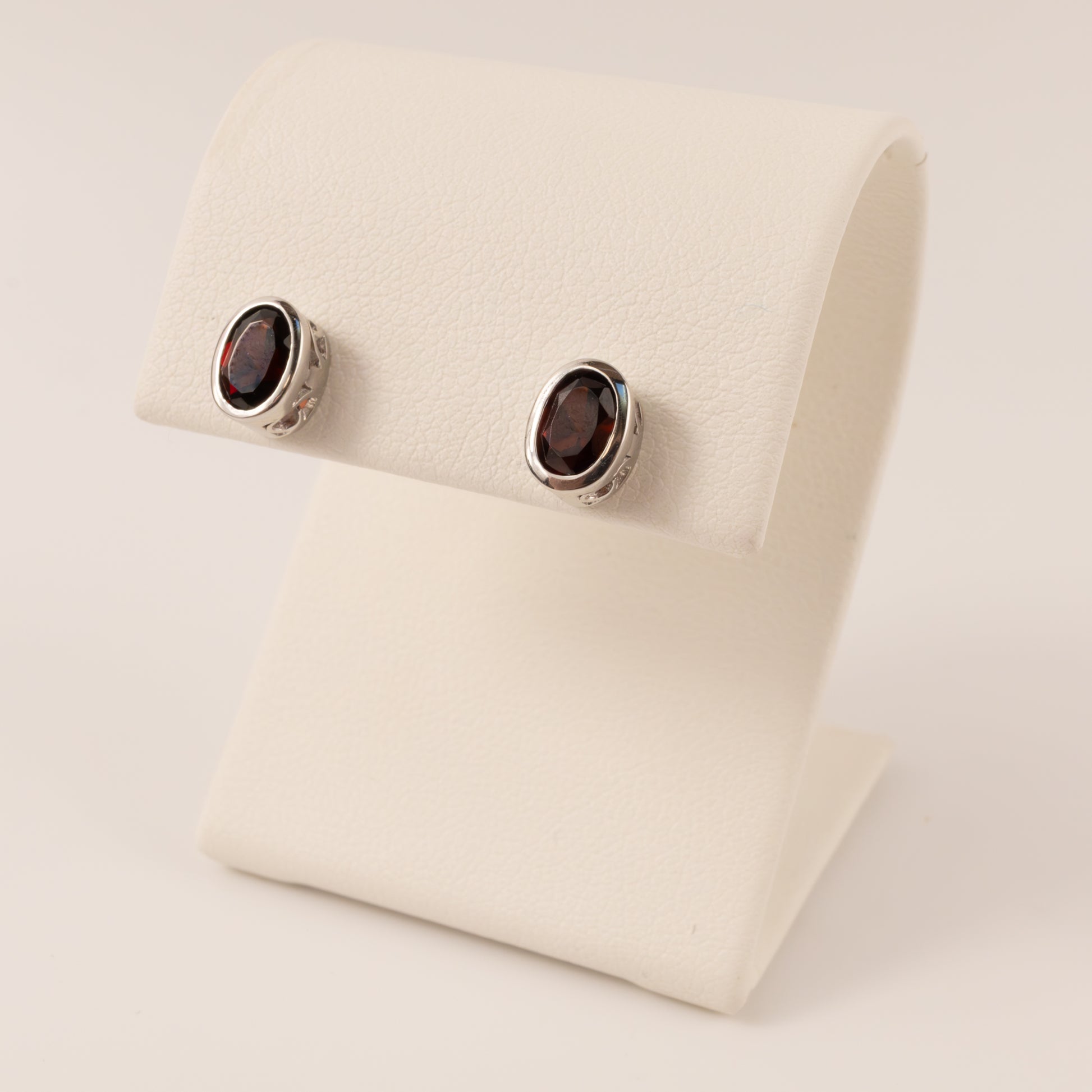 Sterling Silver Garnet Bezel Set Stud Earrings