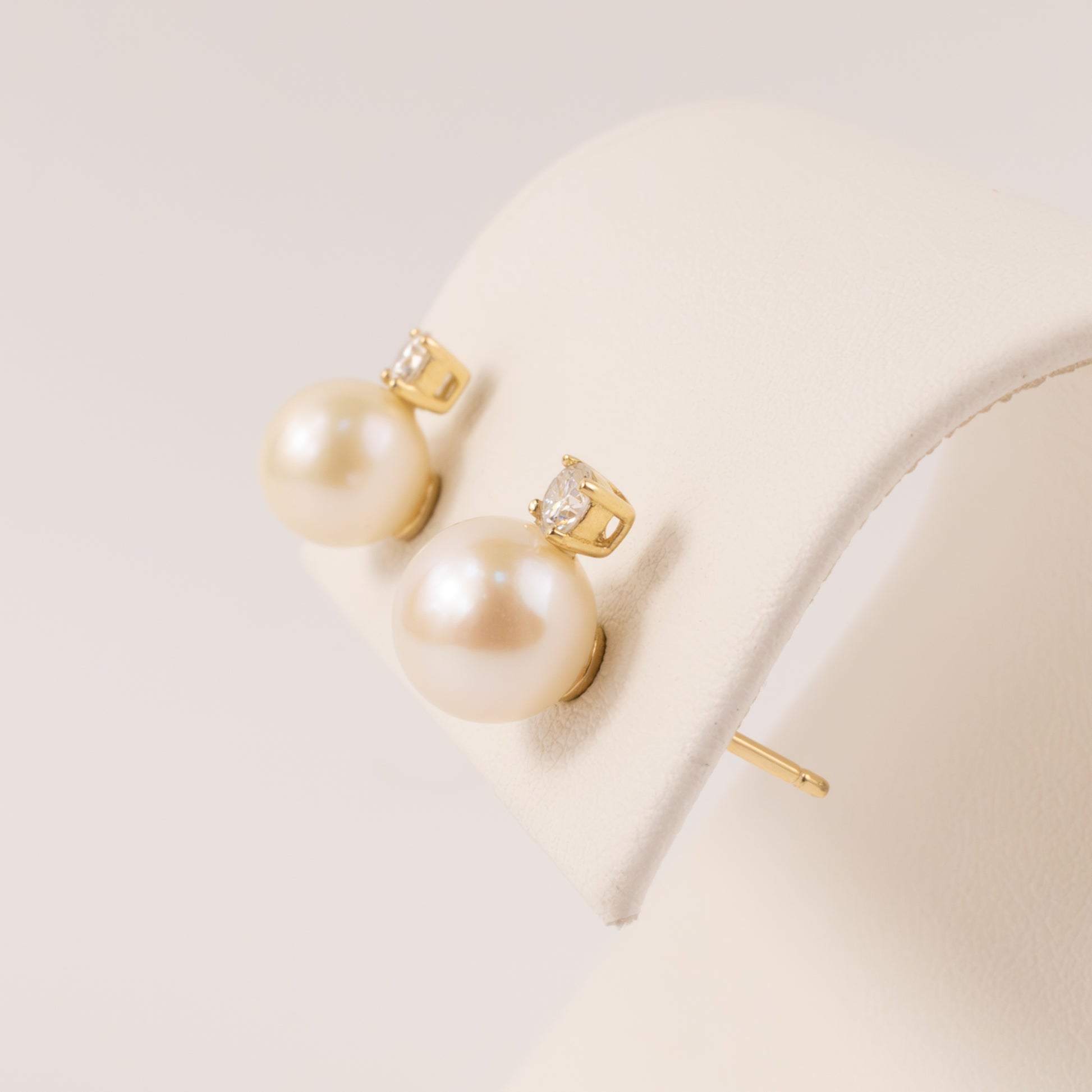 14KYG Pearl and Lab Grown Diamond Stud Earrings