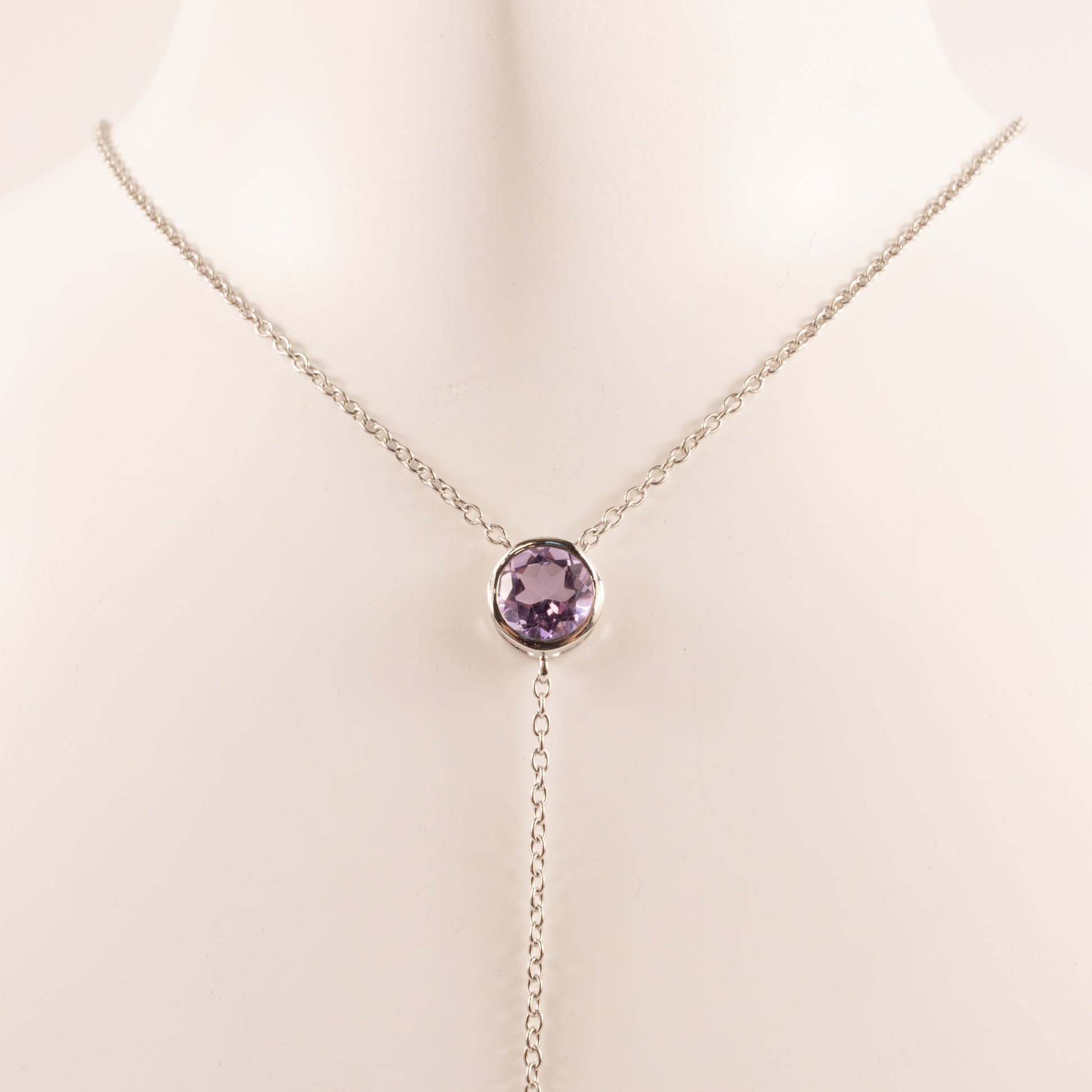 Sterling Silver Amethyst Bezel Set Drop Necklace