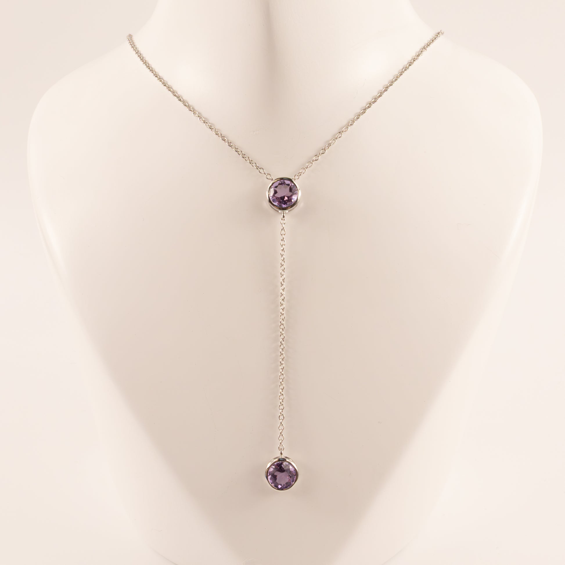 Sterling Silver Amethyst Bezel Set Drop Necklace