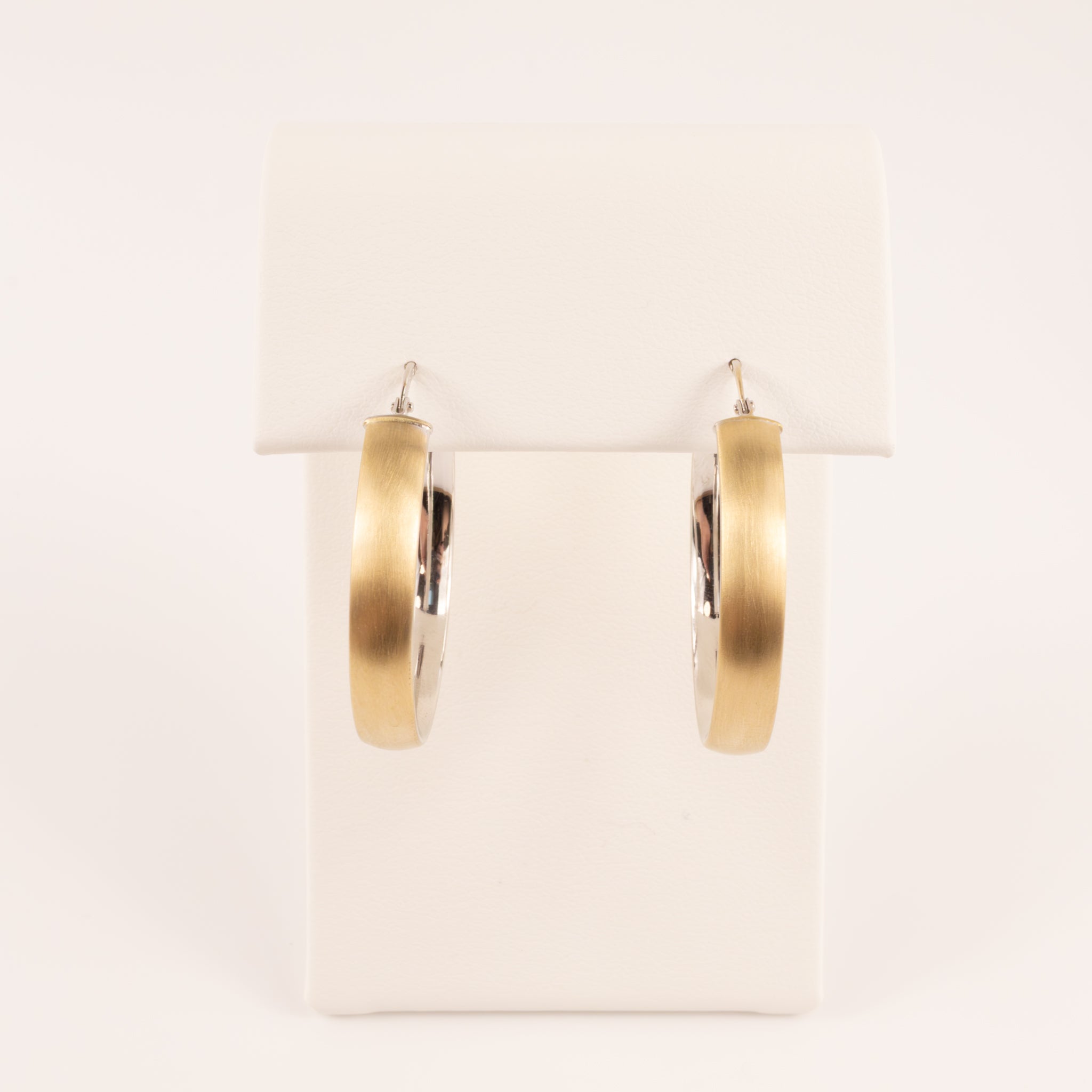 14K Two-Tone Satin Flat Tube 5x31mm Hoop Earrings