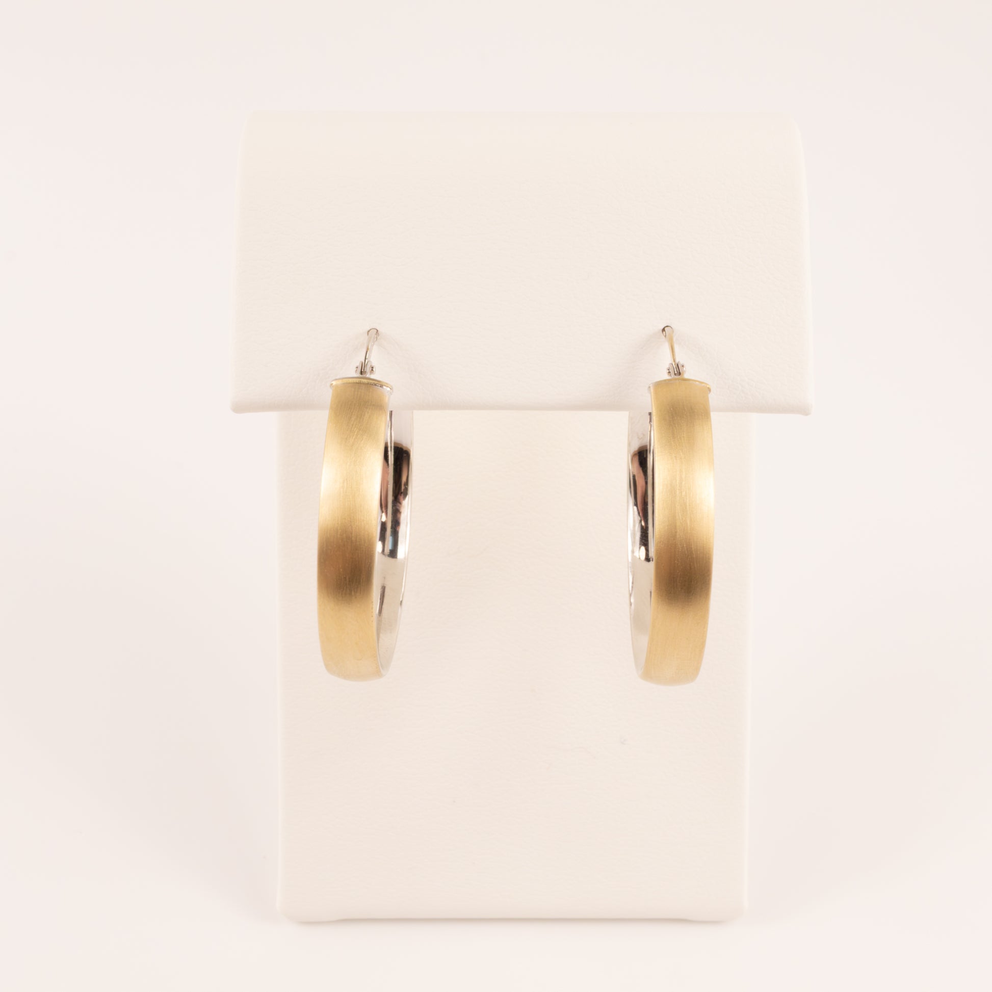 14K Two-Tone Satin Flat Tube 5x31mm Hoop Earrings